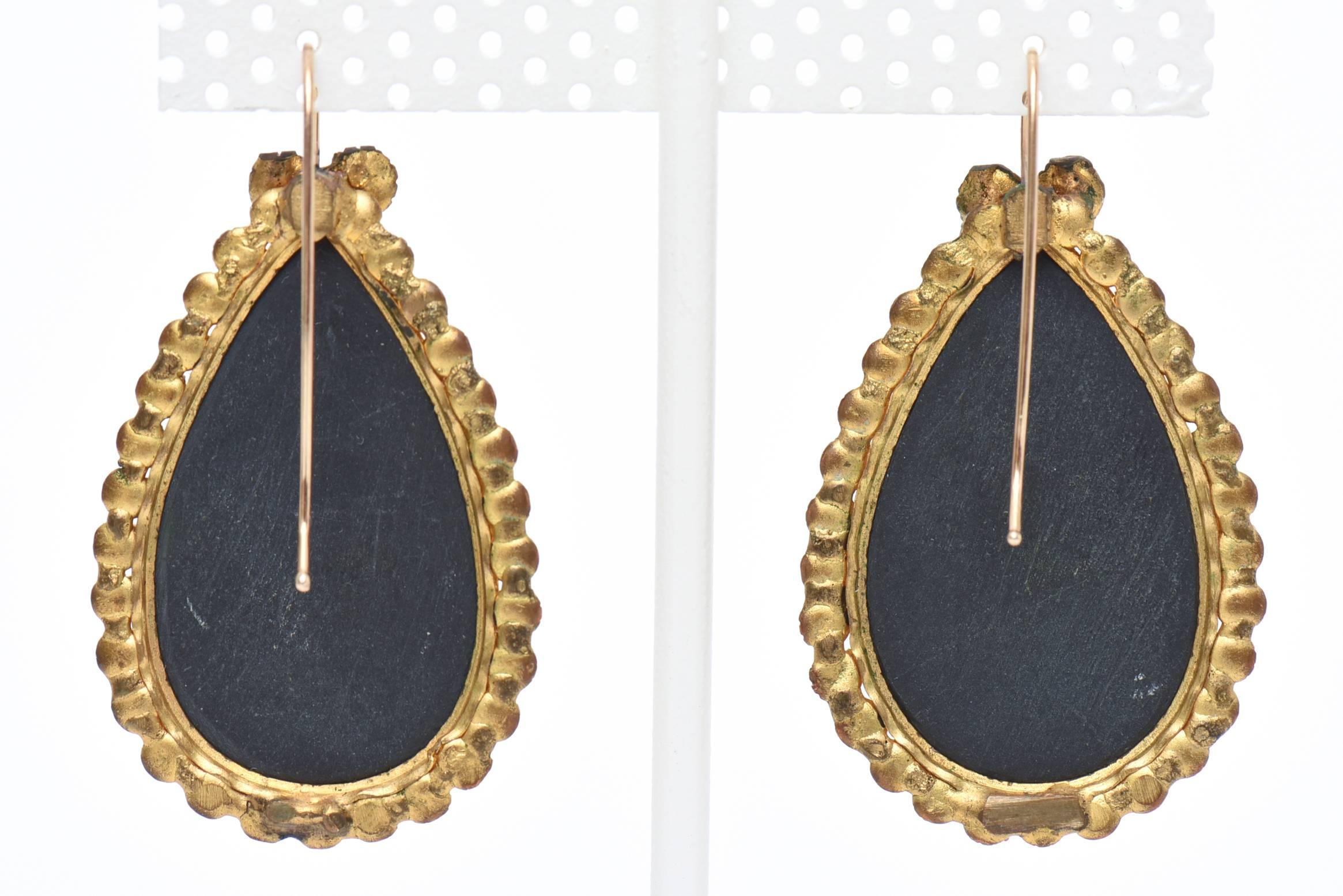  Inlay Agate, Quartz, Stone Garnets Dangle Drop Pierced Earrings Pair Of Vintage 2