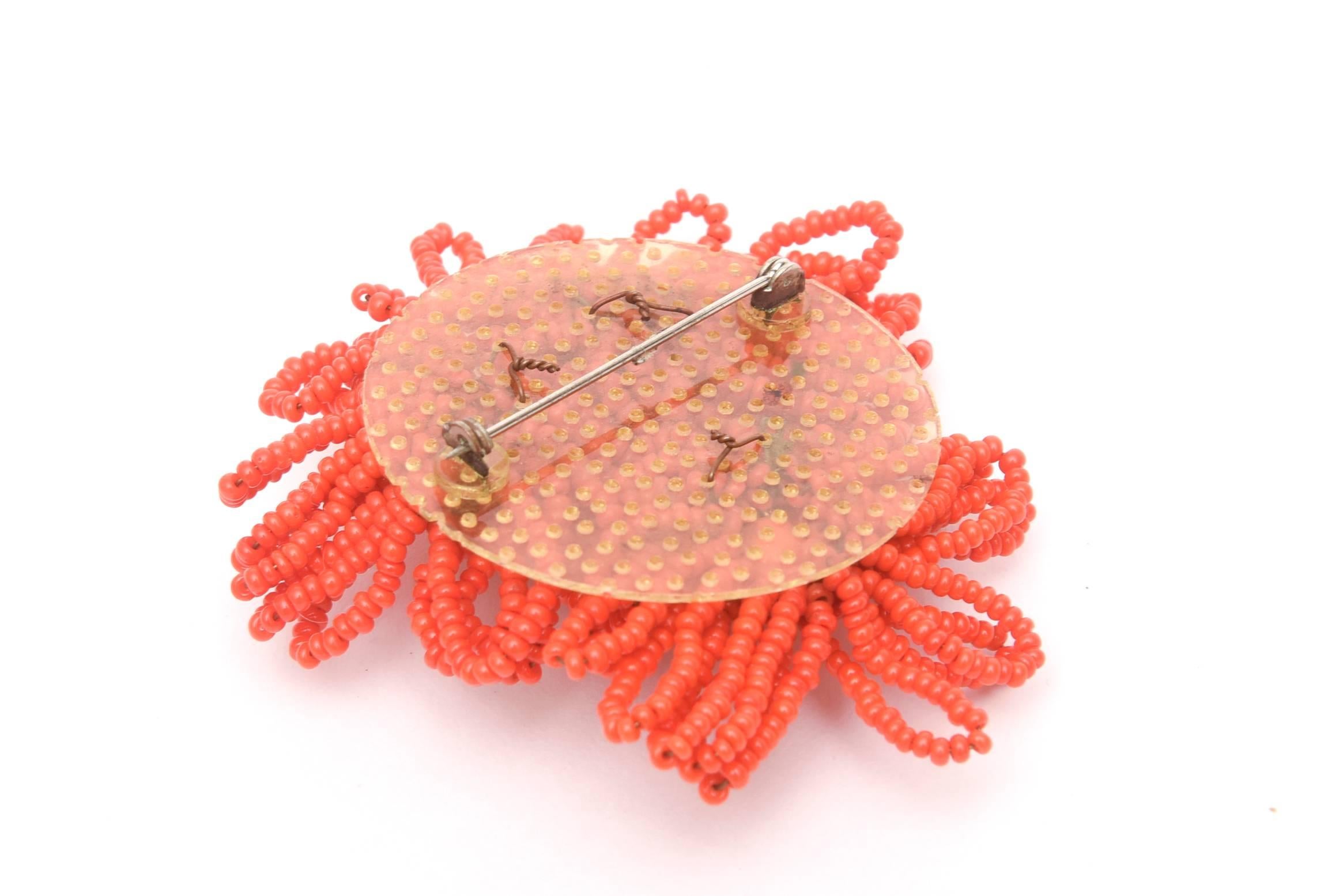 Miriam Haskell Orange Beaded Cluster Pin Brooch Vintage 1