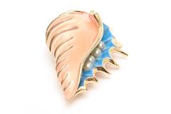 Trifari Enamel and Faux Pearl Conch Shell Brooch Pin Vintage