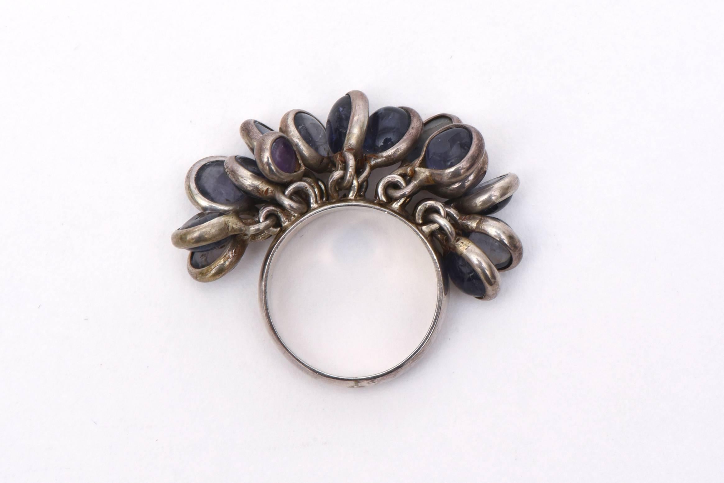 Sterling Silver and Amethyst Dangler Cluster Disk Ring 2