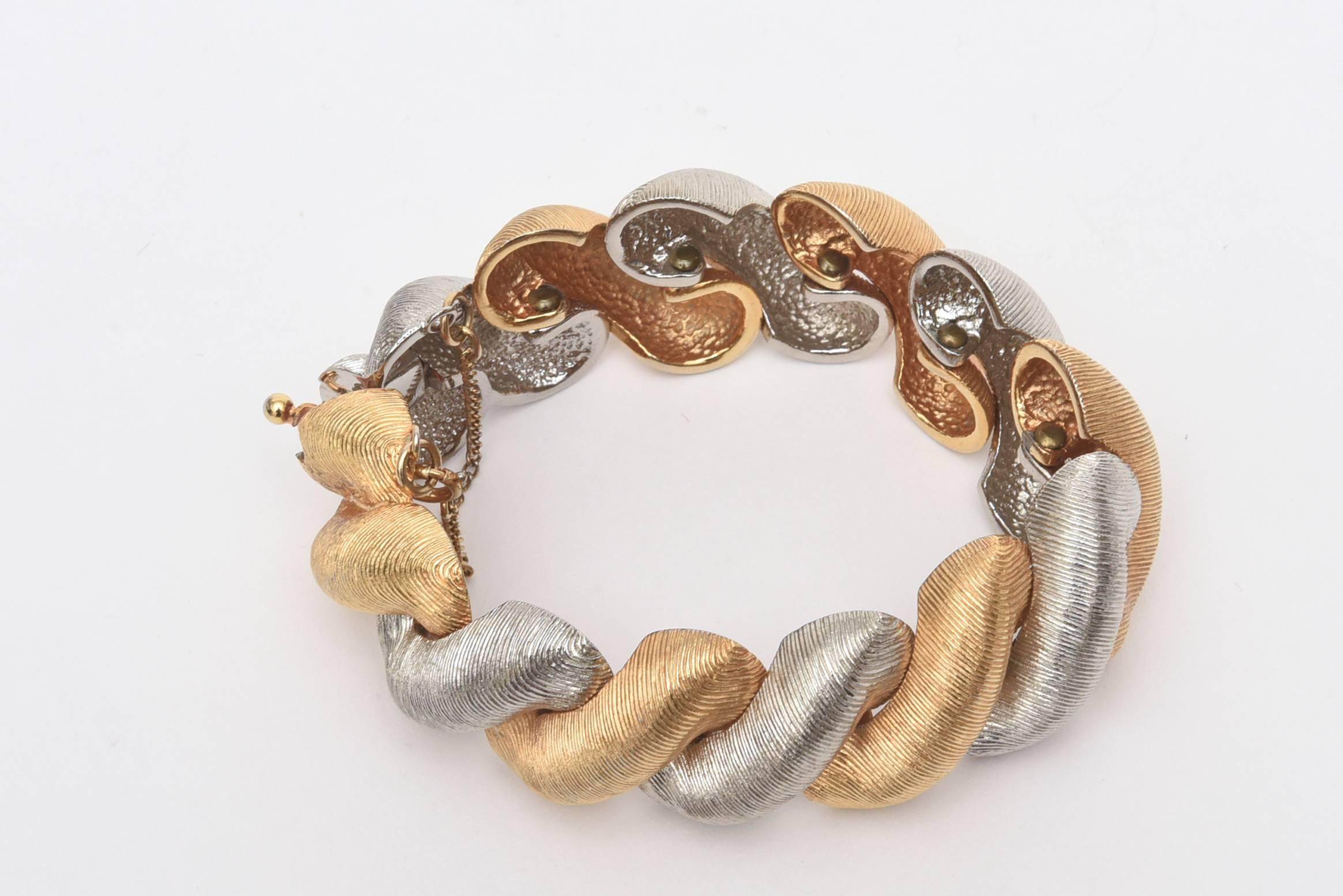 Women's Castlecliff Vintage Braided Twisted Gold and Silver Metal Bracelet Signed For Sale