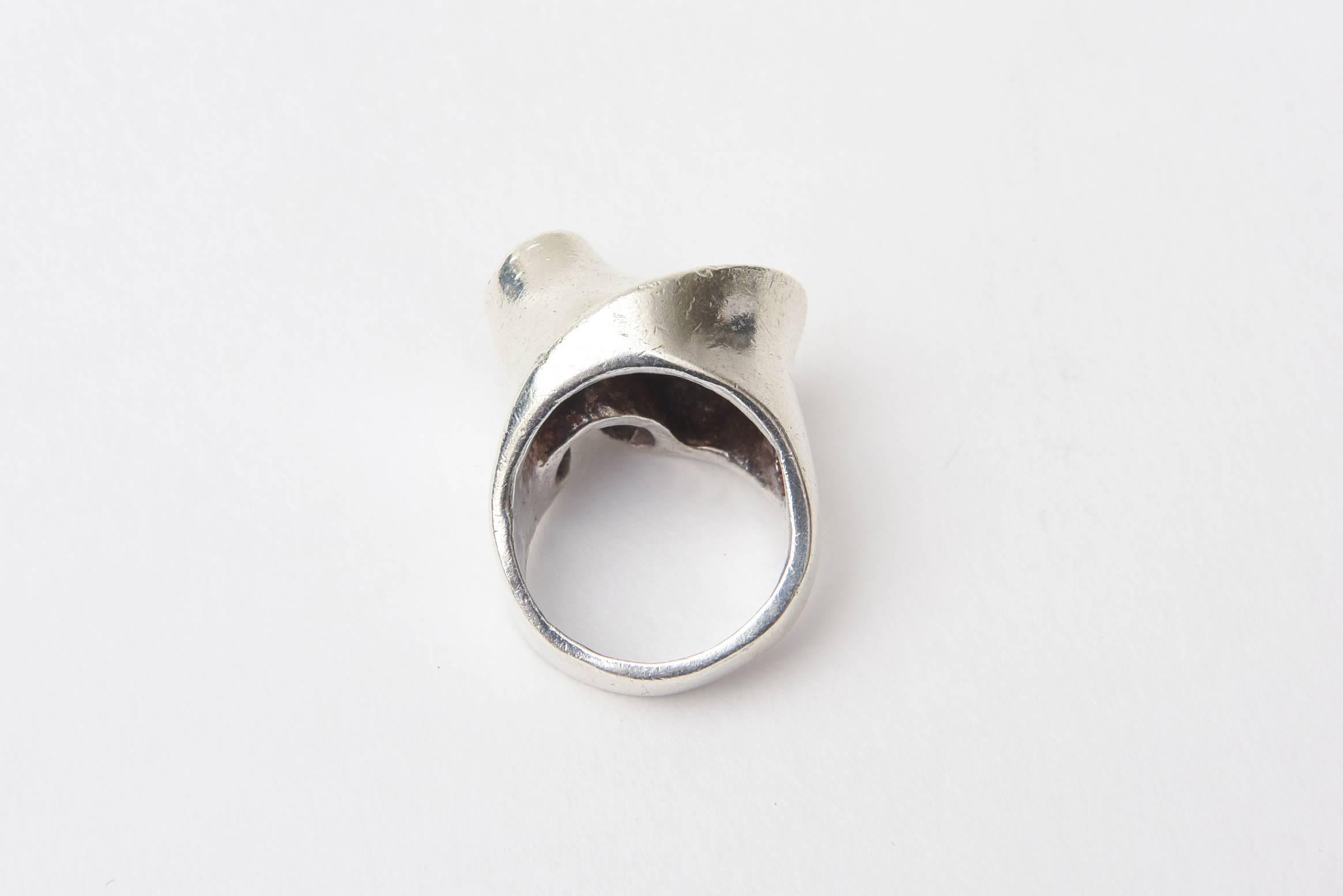Sterling Silber Vintage Skulpturaler modernistischer Ring gestempelt im Angebot 2