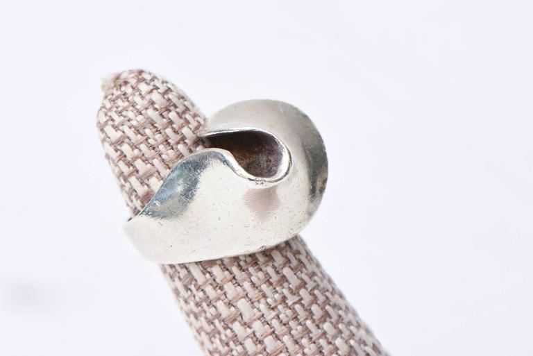Bague Ancienne Moderniste Scandinave - Taille 57 - Sculptée, Pierre Beige - Style Art Déco
