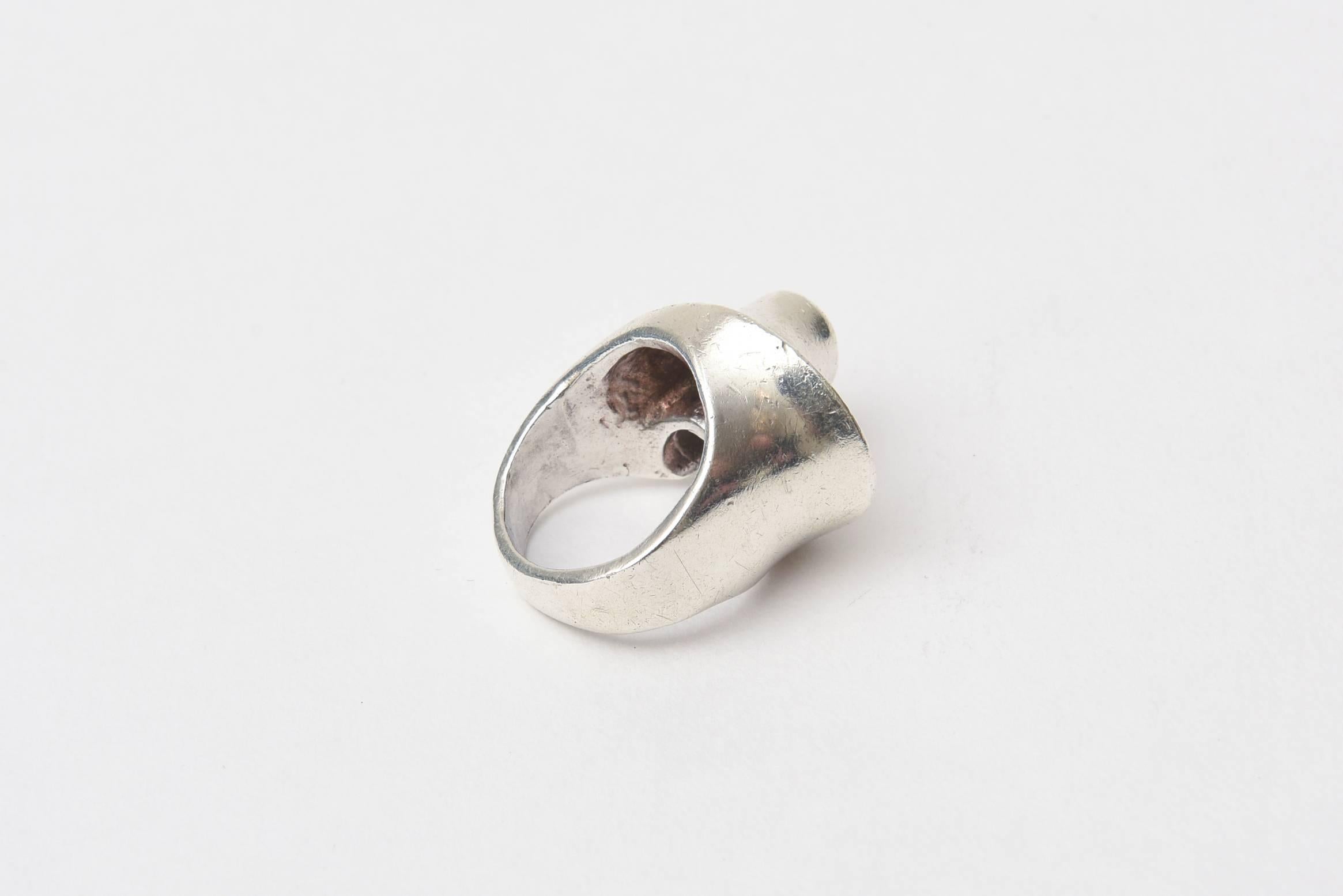 Sterling Silber Vintage Skulpturaler modernistischer Ring gestempelt im Angebot 3