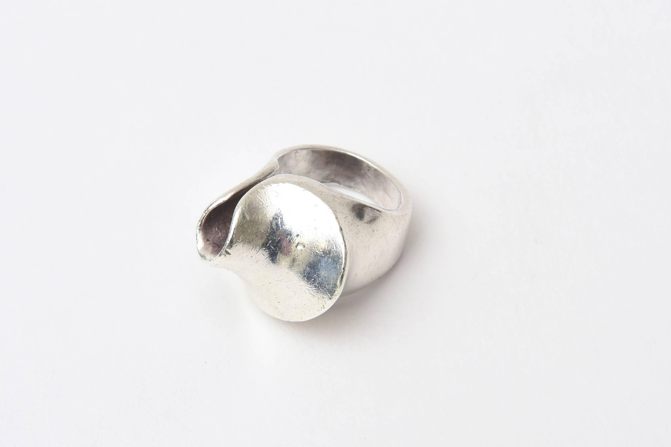 Sterling Silber Vintage Skulpturaler modernistischer Ring gestempelt Damen im Angebot