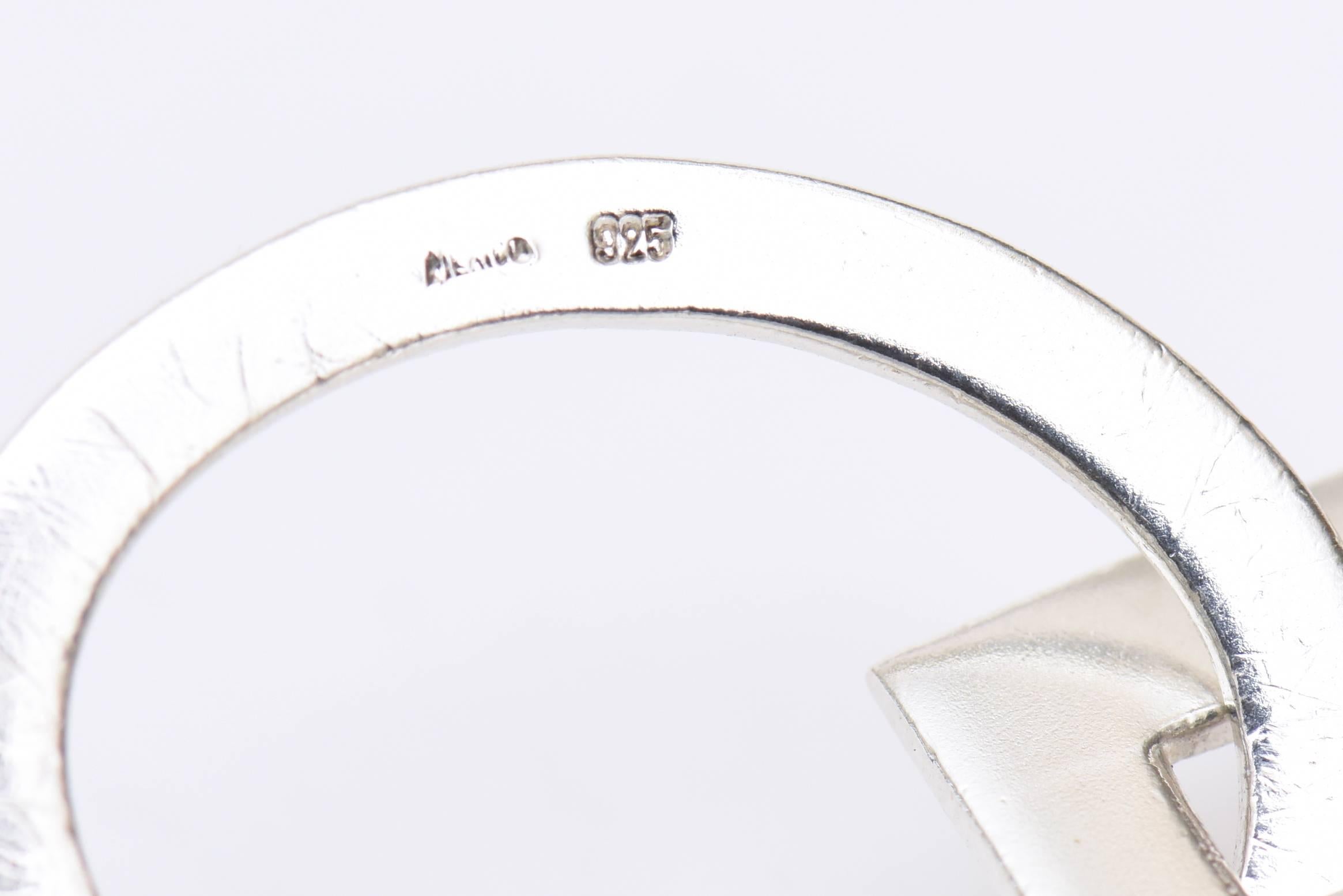 Modernistische Gliederkette aus Sterlingsilber mit Kreis und rechteckiger Halskette  im Angebot 2