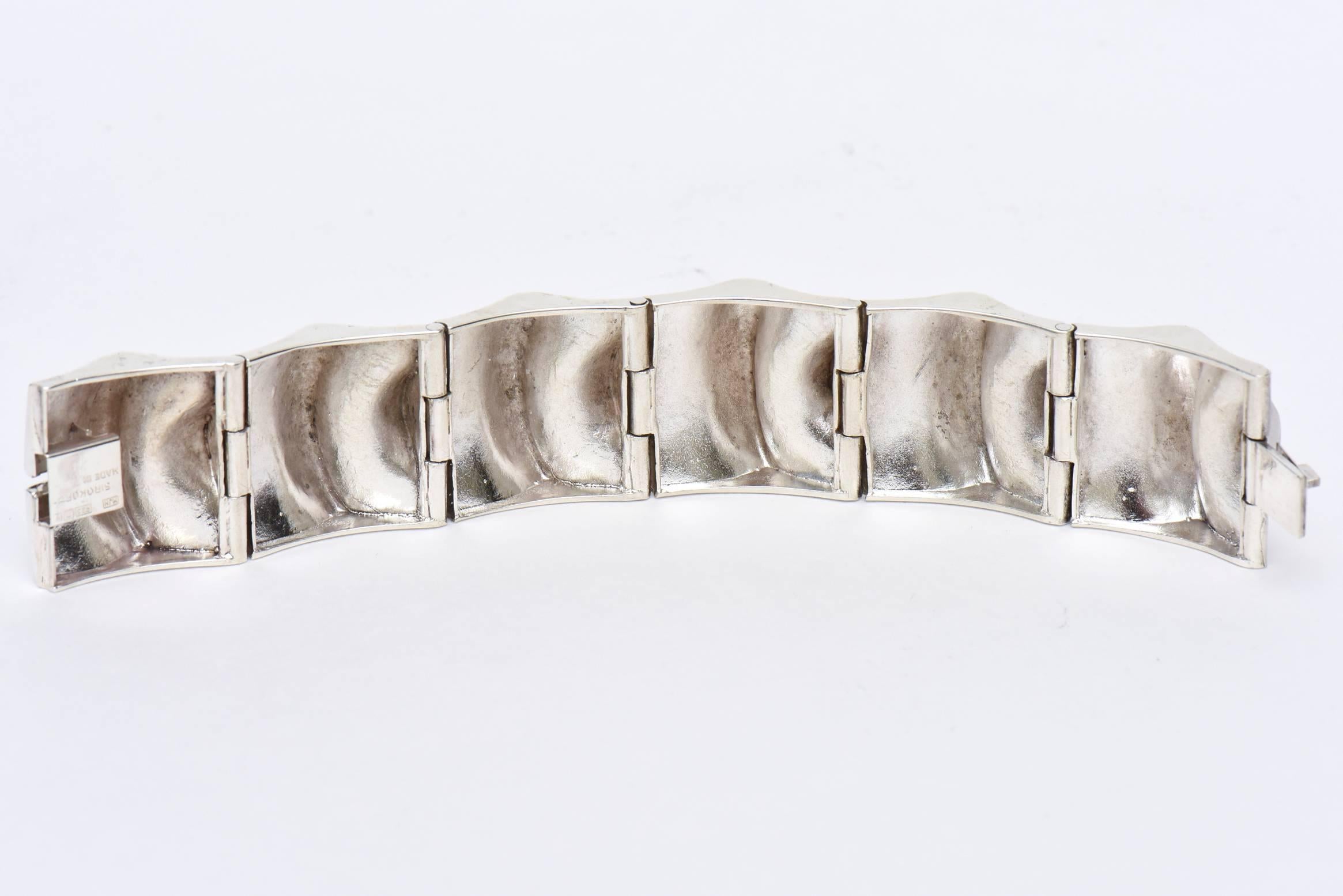 Modern  Sirokoro Finland Sterling Silver Sculptural Cuff Bracelet Signed Vintage For Sale