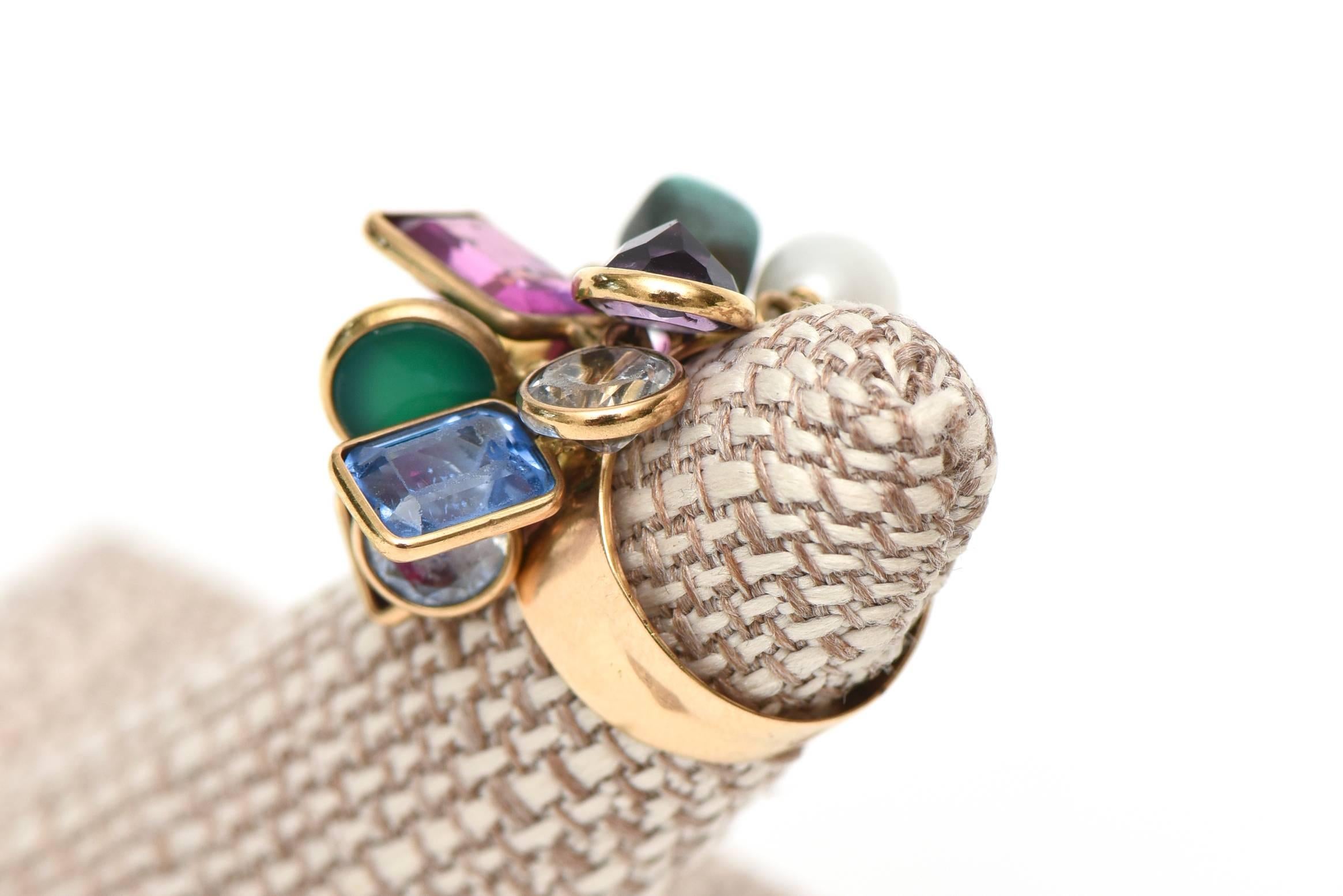  Vintage Glas Stein Dangler Cluster Ring und Ohrringe Set Jewel Toned im Angebot 5