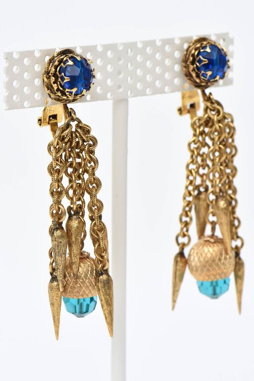 Pair of Vintage Gold Plated and Crystal Chain Dangle Clip On Earrings