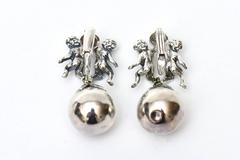 Cini Sterling Silver Cherub Clip On Dangle Earrings Italian Vintage