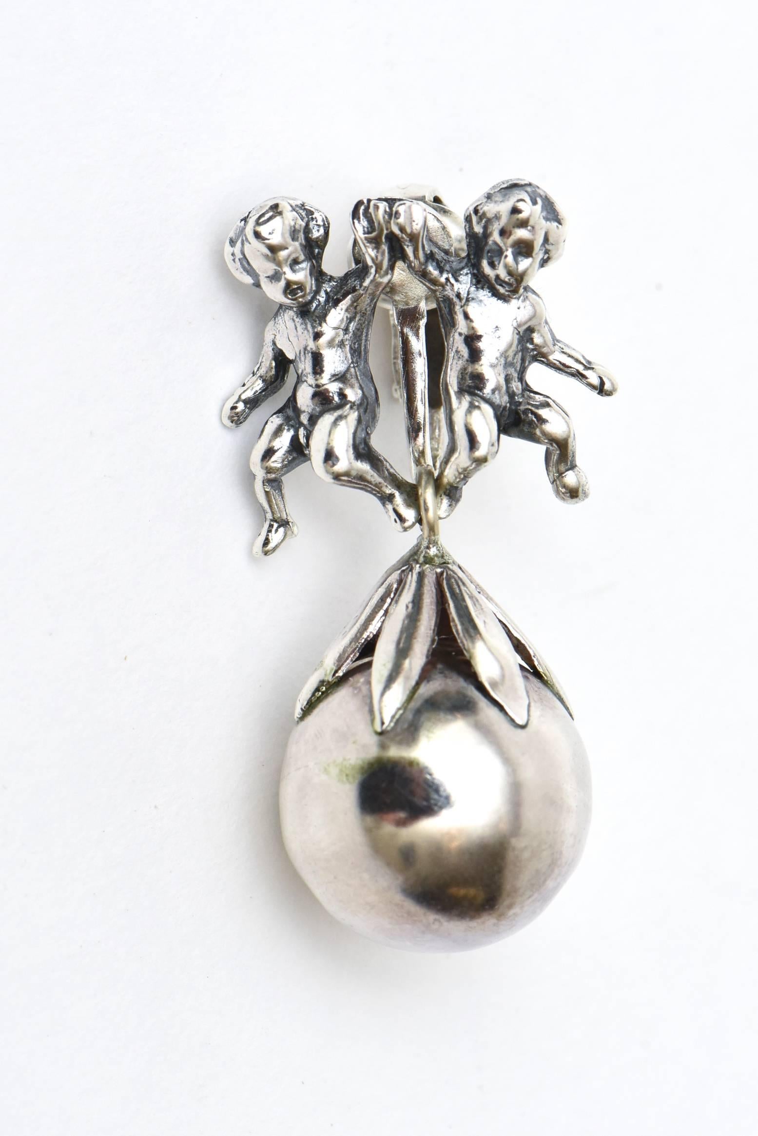 cherub earrings silver