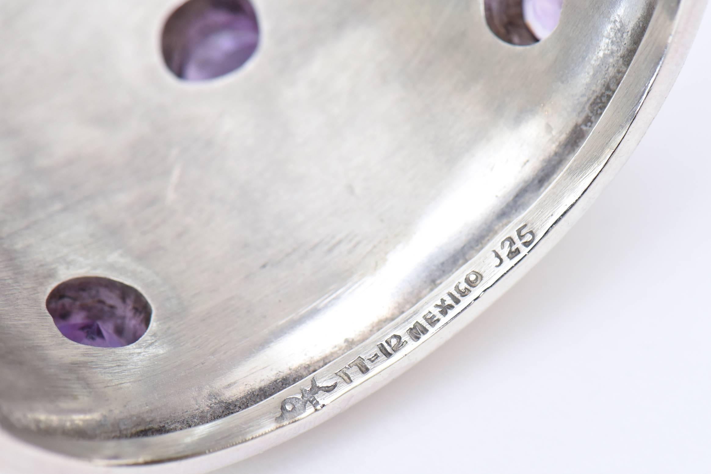 Sterling Silver and Amethyst  Modern Cuff Bracelet Hallmarked 4