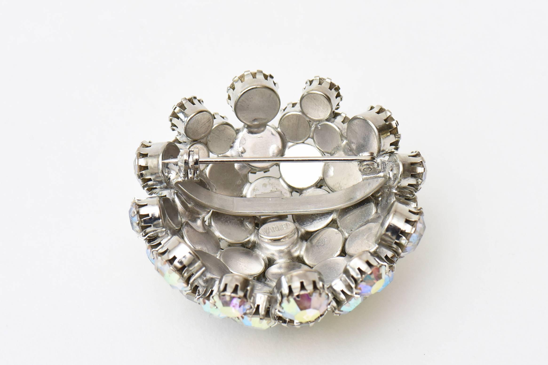 Warner Bora Aurealis Crystal Dome Vintage Pin Brooch Signed In Good Condition In North Miami, FL