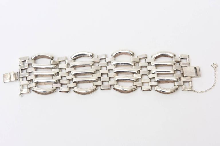 Sterling Silver Modernist Sculptural Link Cuff Bracelet Hallmarked ...