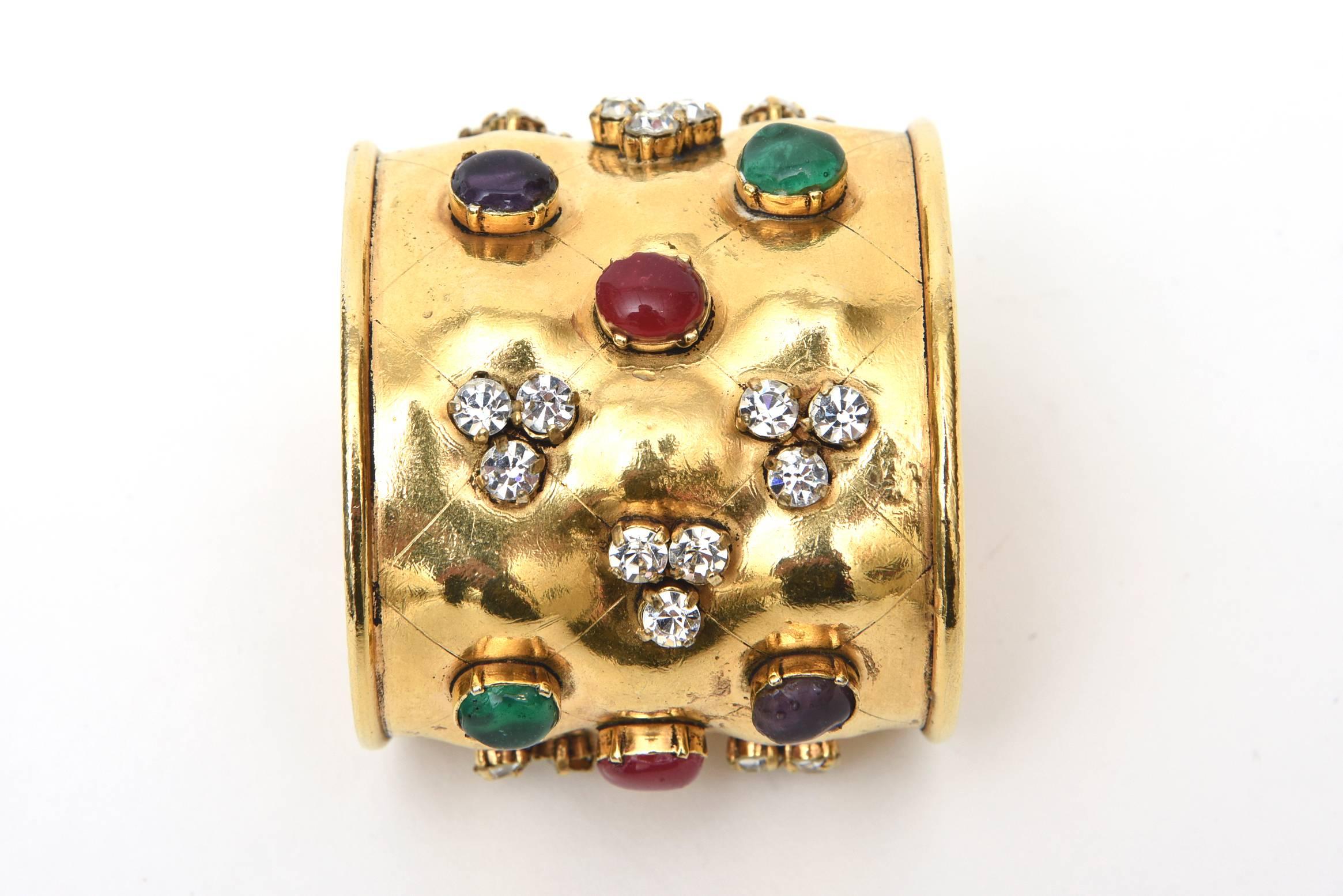 Chanel Gripoux Glass Cabochon & Rhinestone Gold Plated Cuff Bracelet  2