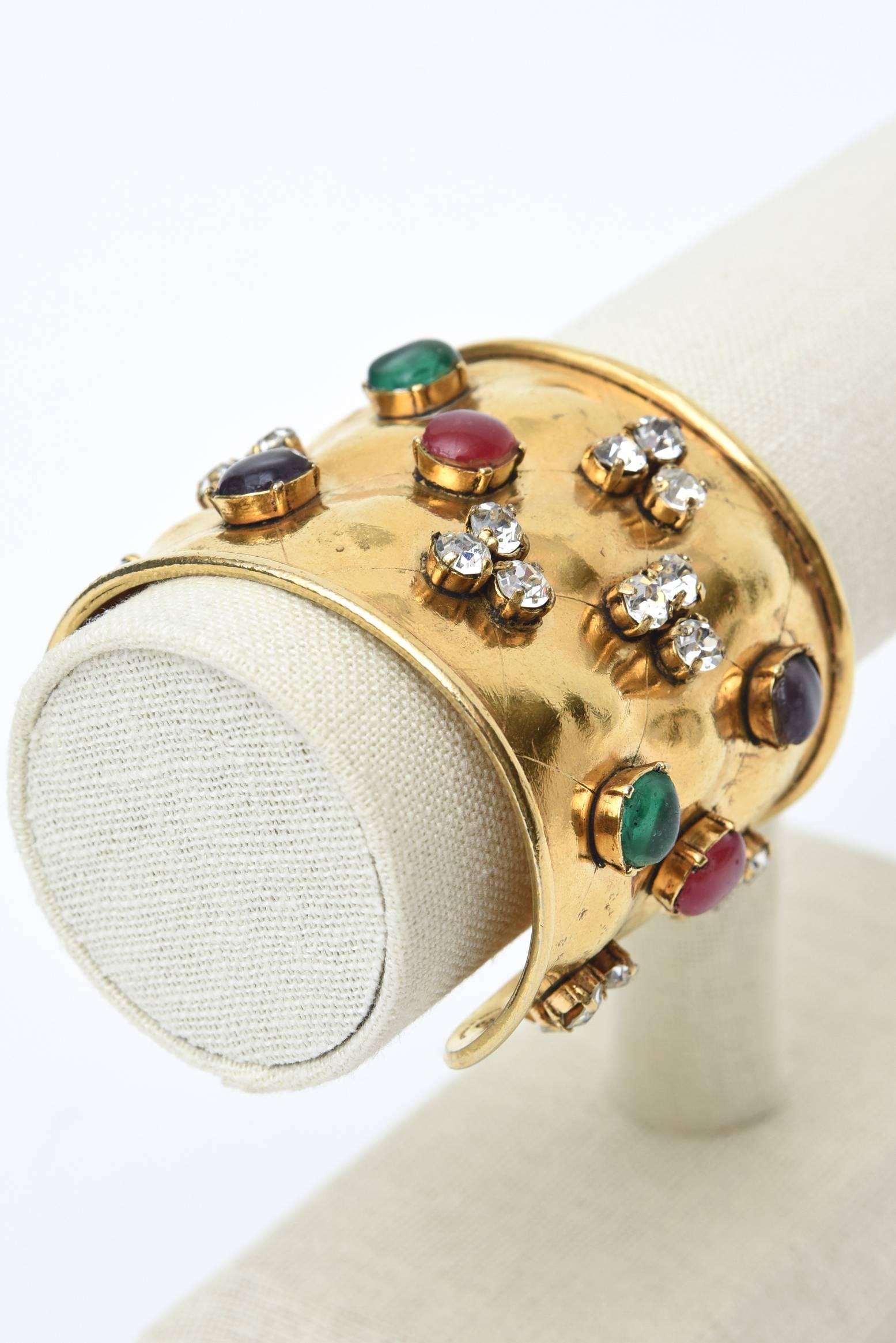 Chanel Gripoux Glass Cabochon & Rhinestone Gold Plated Cuff Bracelet  5