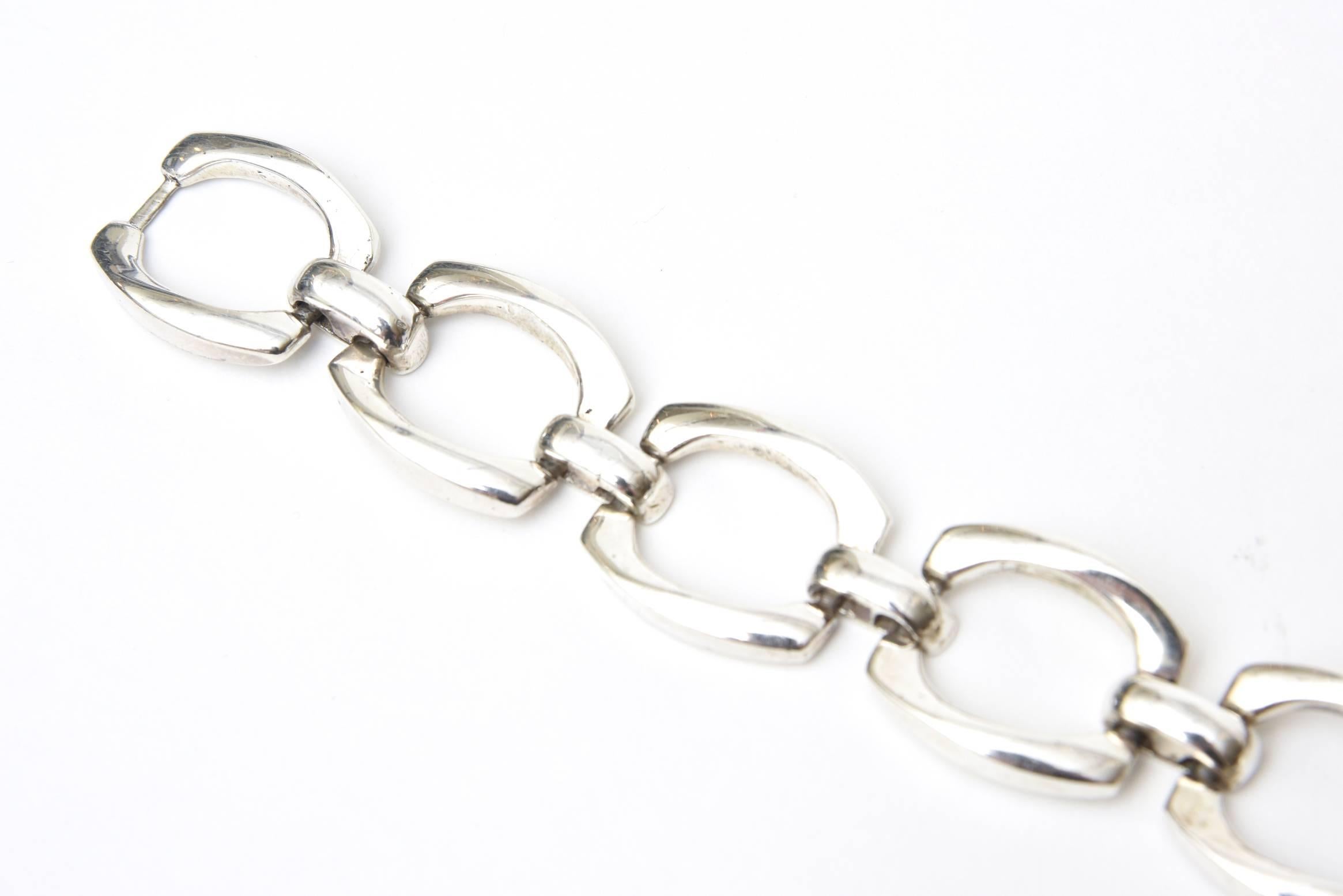 Modern Hallmarked Vintage Sterling Silver Chunky Link Collar Necklace