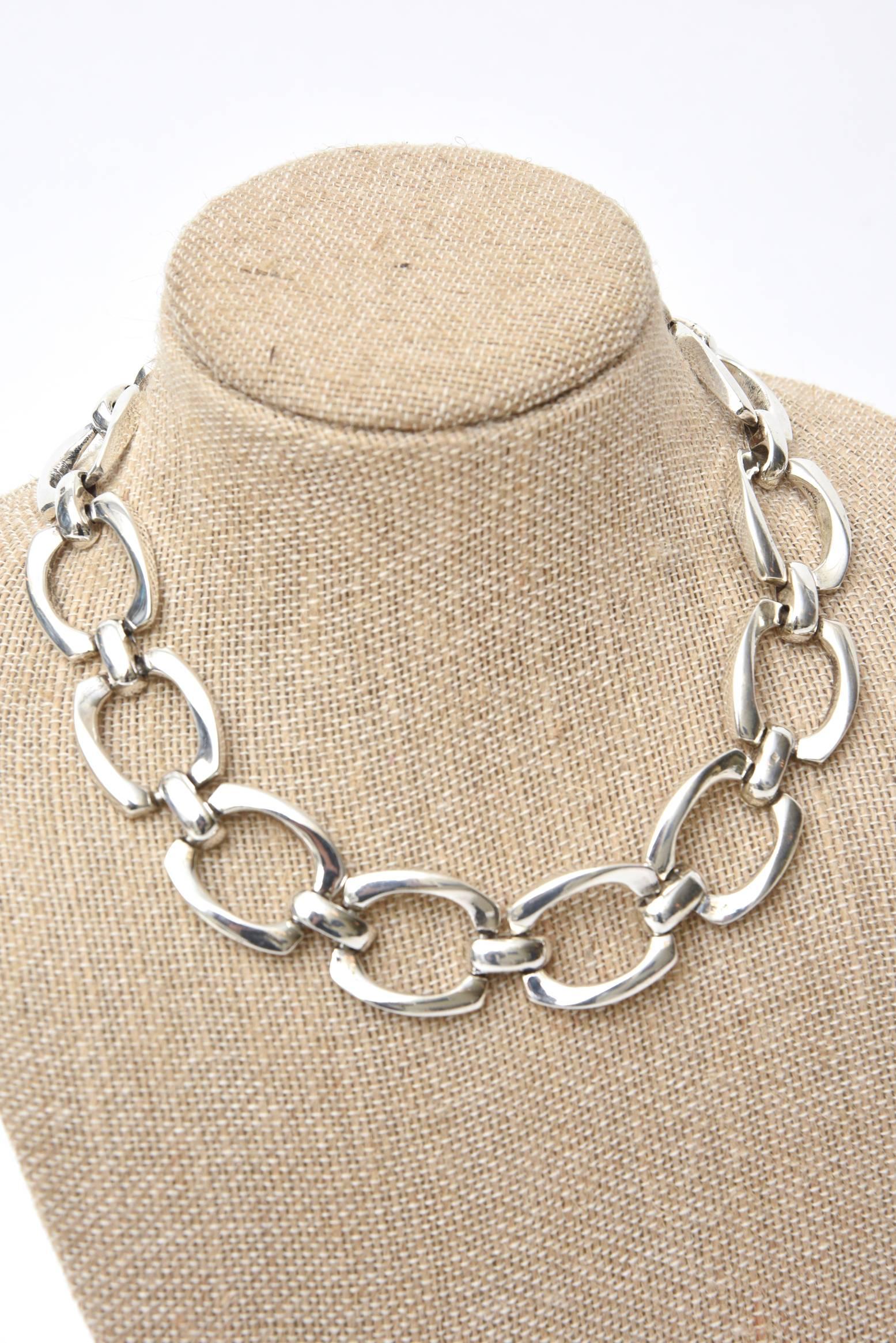 Women's Hallmarked Vintage Sterling Silver Chunky Link Collar Necklace