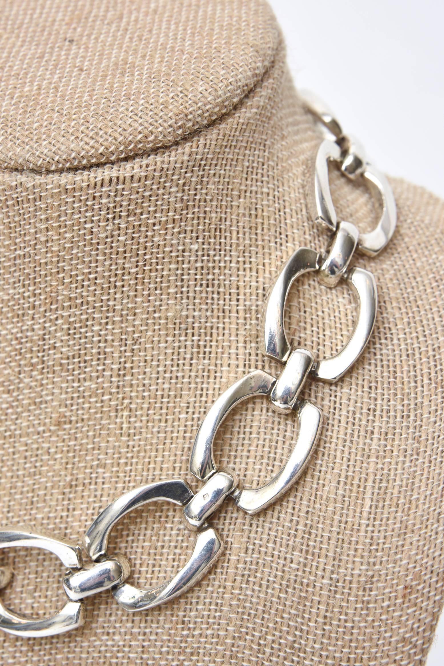 Hallmarked Vintage Sterling Silver Chunky Link Collar Necklace 1