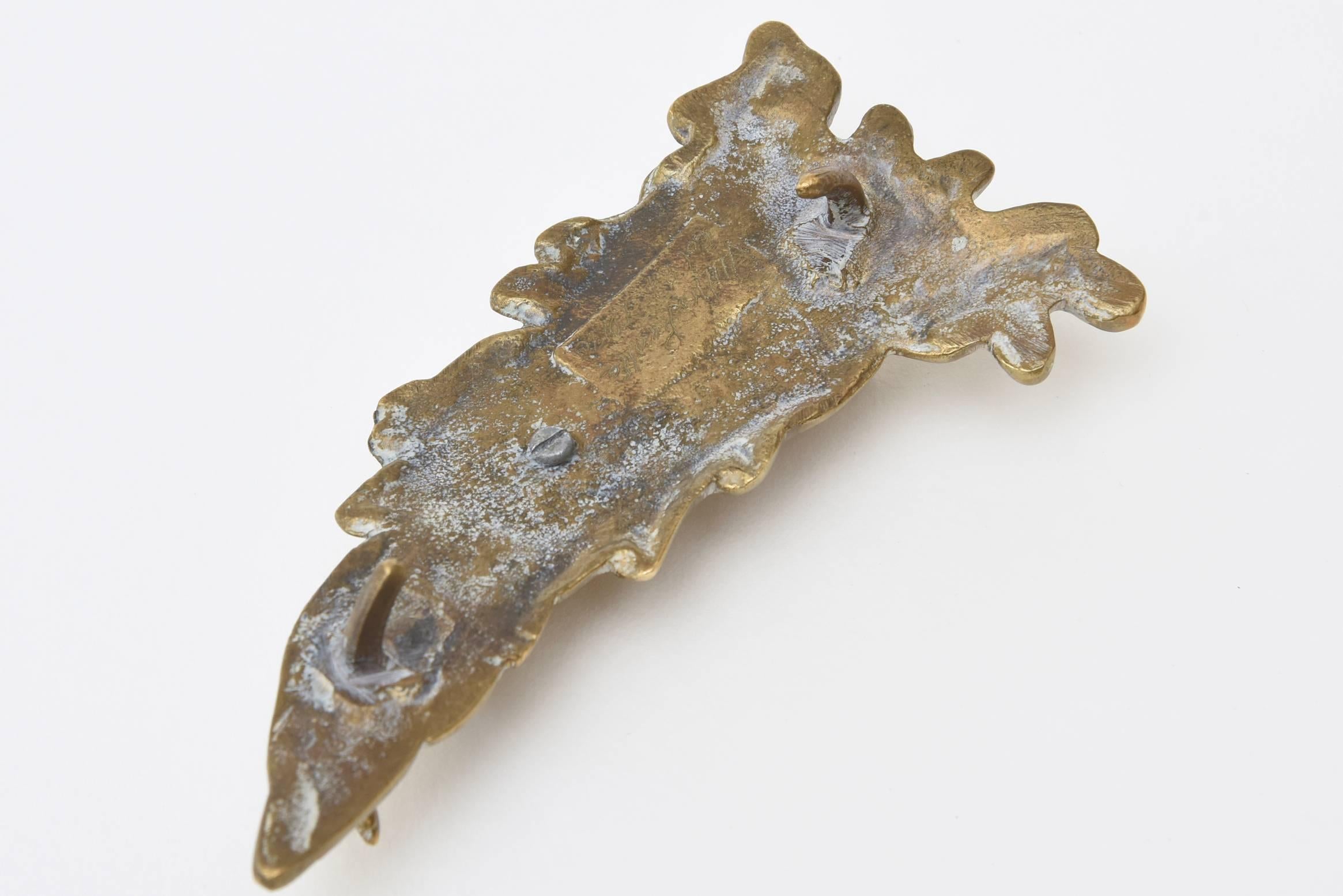 Sculptural Bronze and Boris Aurelius Glass Stones Belt Buckle Studio Vintage For Sale 2