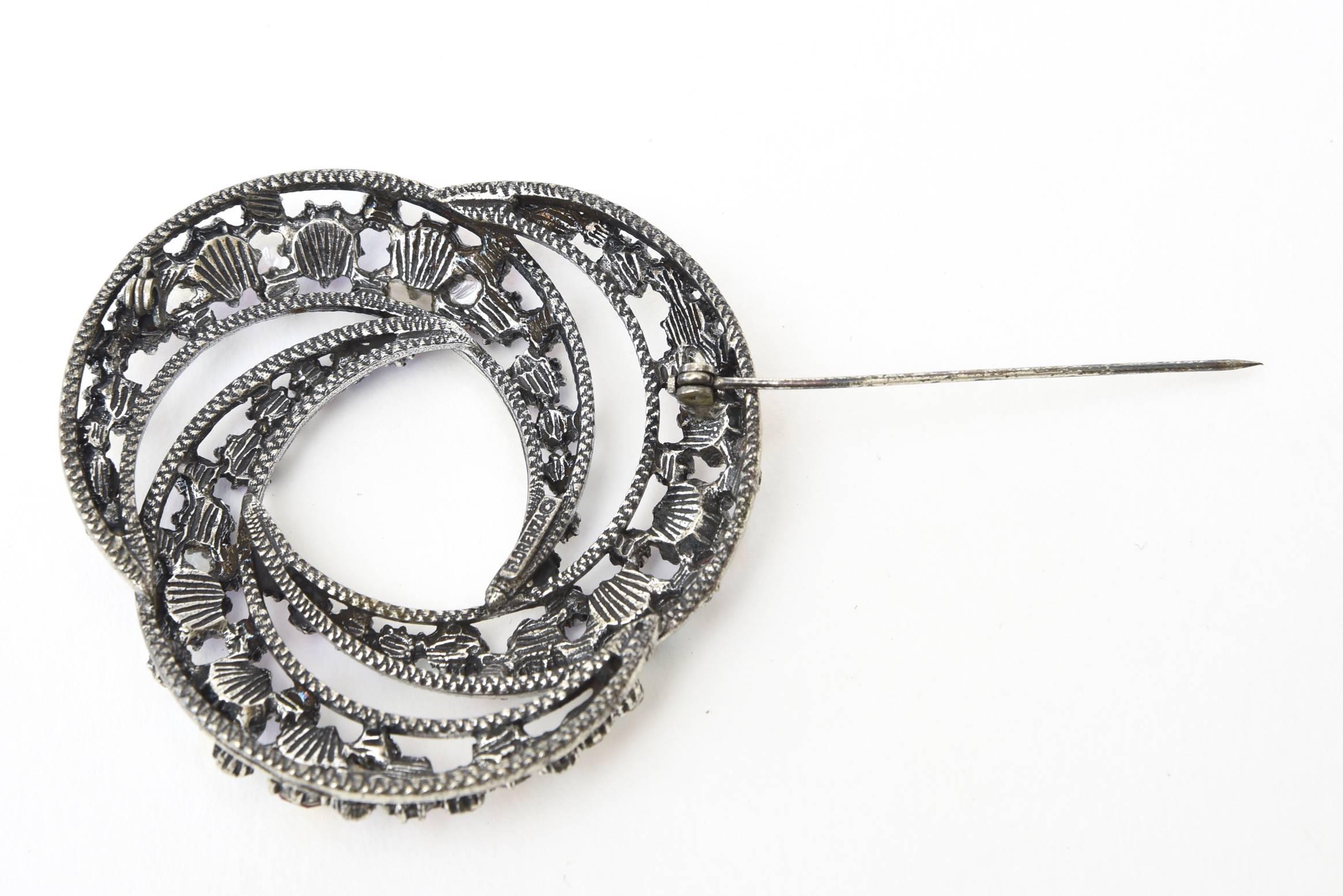 Bead  Florenza Boris Aurealis Crystal Circular Pin & Clip On Earrings Vintage For Sale