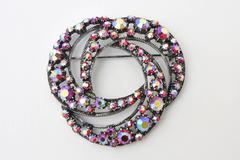 Florenza Boris Aurealis Crystal Circular Pin & Clip On Earrings Vintage