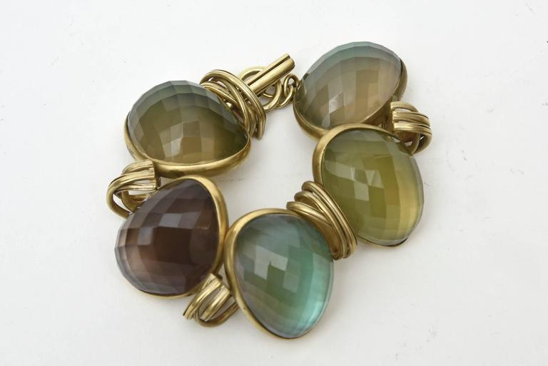 Signed Steven Vaubel 18 Karat Gold Wash With Diamond Faceted Glass