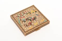 Exquisite Brass Enameled Volupte Compact/Mirror with Persian Motif