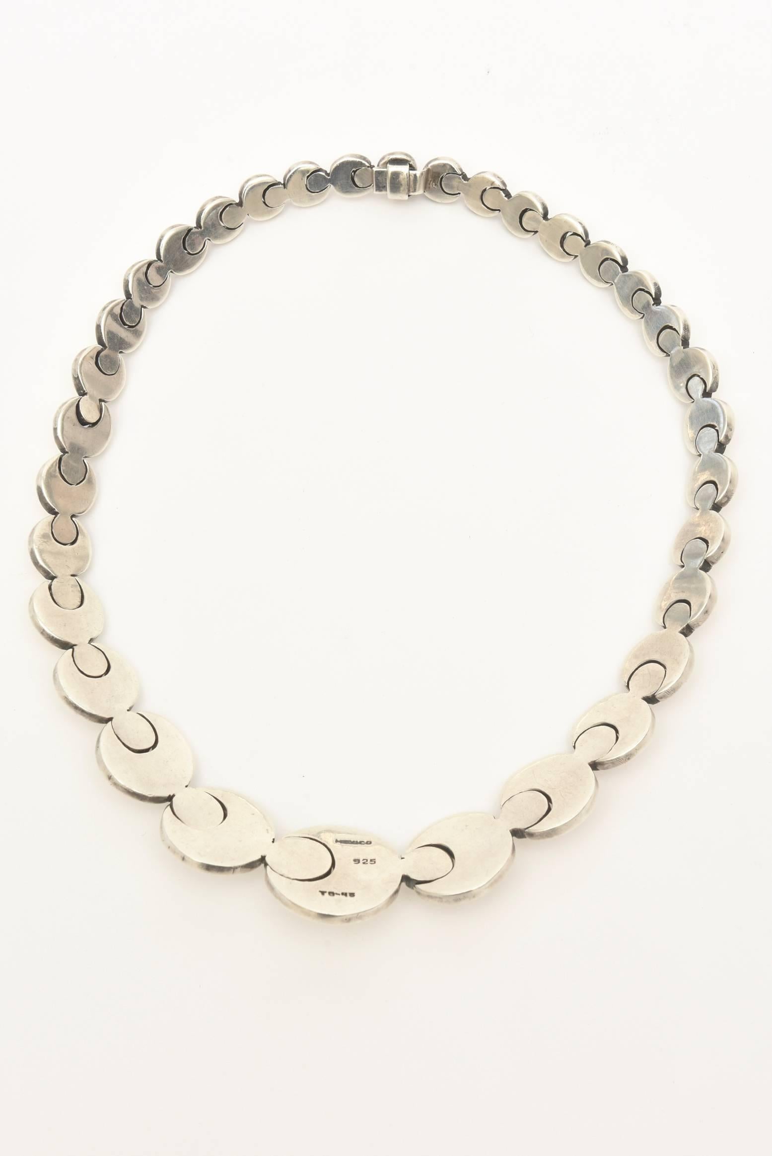 Women's Stering Silver Hallmarked Geometric Link Necklace Vintage For Sale