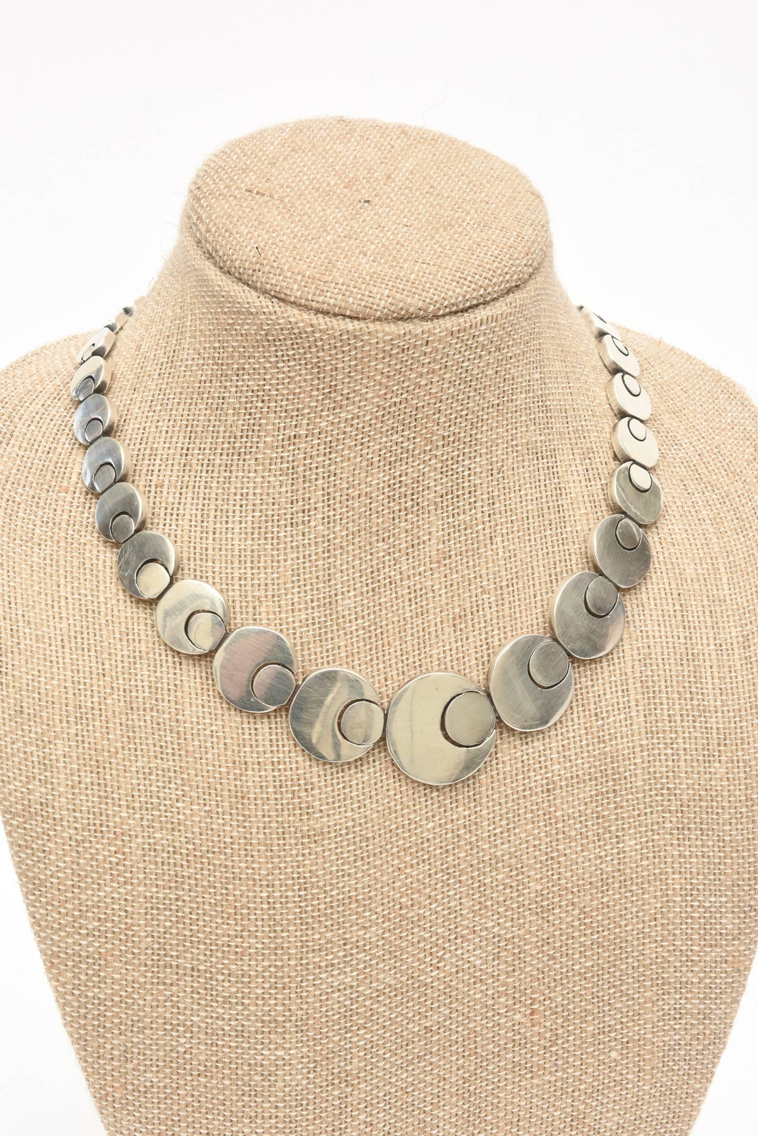 Stering Silver Hallmarked Geometric Link Necklace Vintage For Sale 1