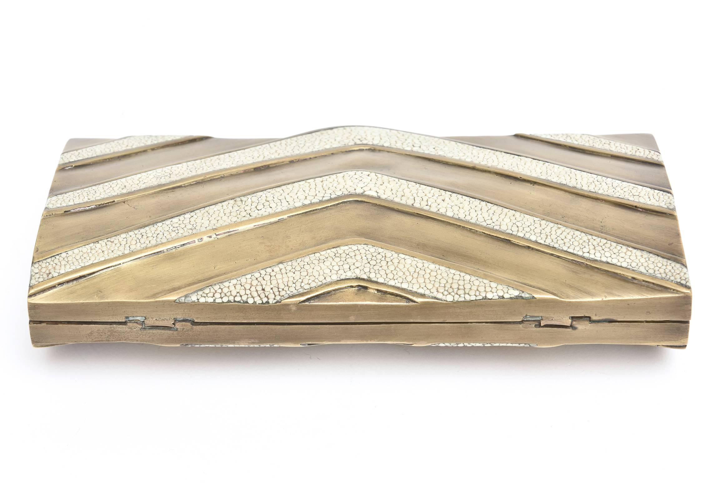 R&Y Augousti Vintage Shagreen and Brass Sculptural Clutch 1