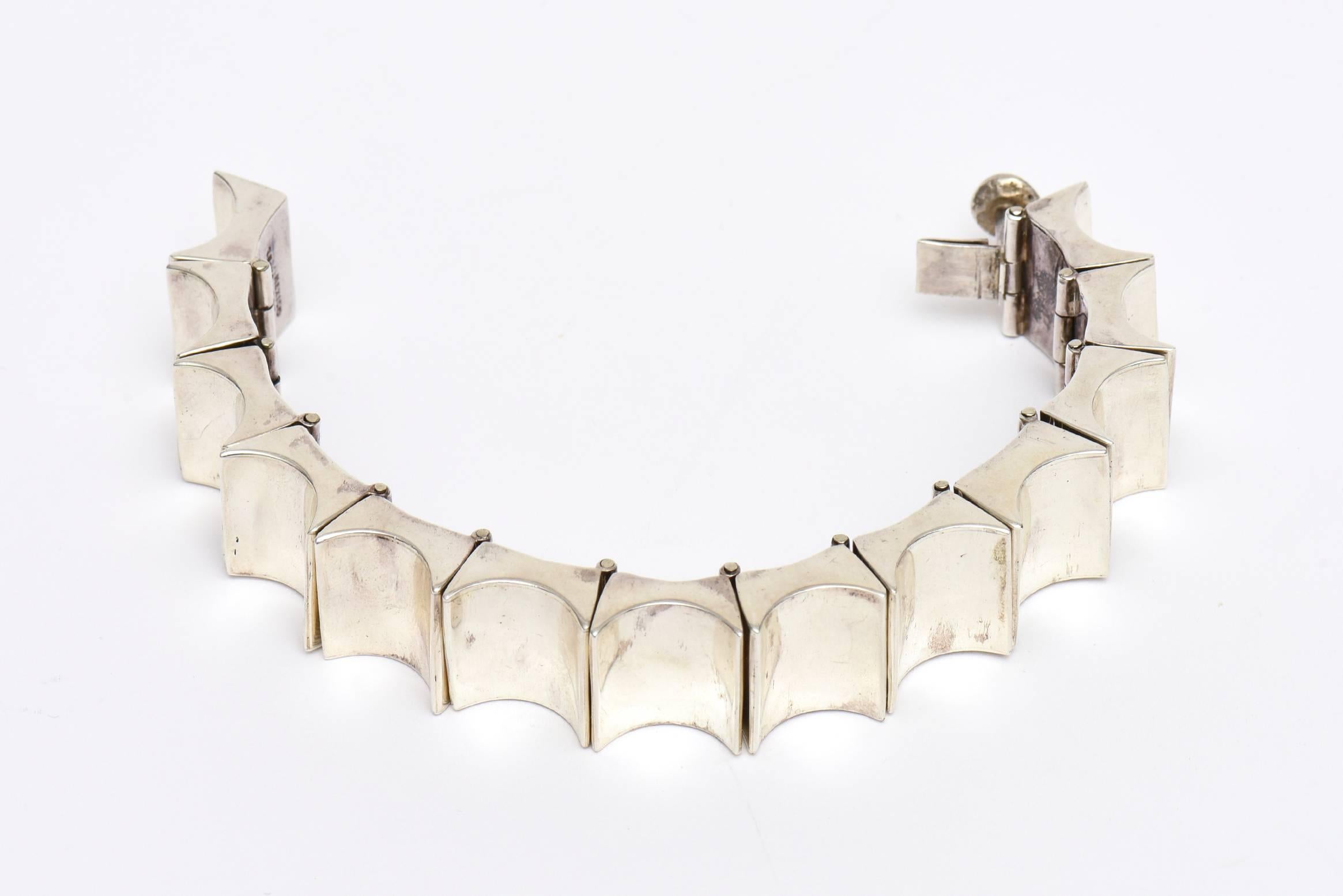  Sterling Silver Reticulated Link Sculptural Cuff Bracelet Vintage 2