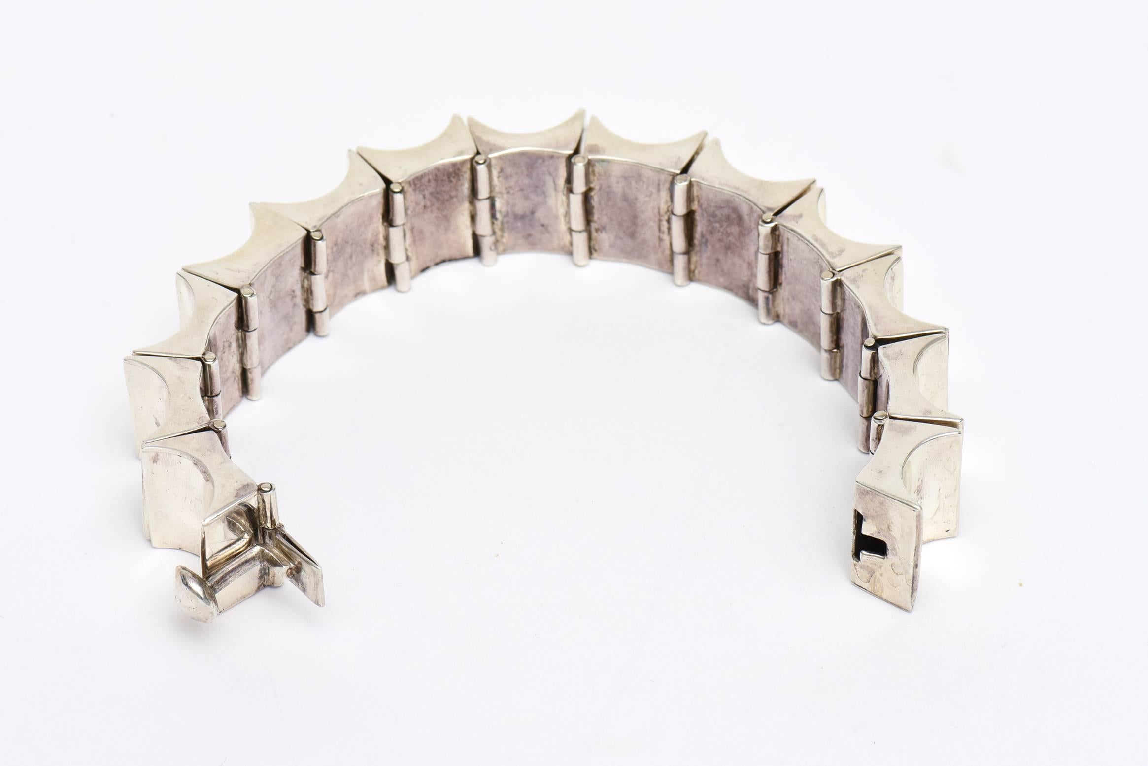  Sterling Silver Reticulated Link Sculptural Cuff Bracelet Vintage 3