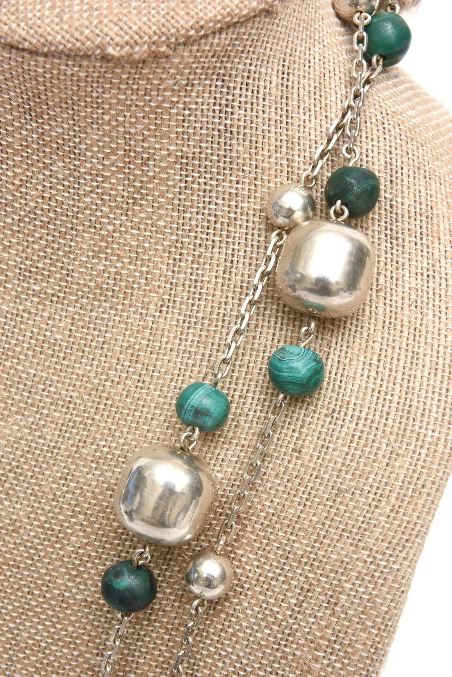 Sterling Silver and Malachite Ball Chain Wrap Necklace   1