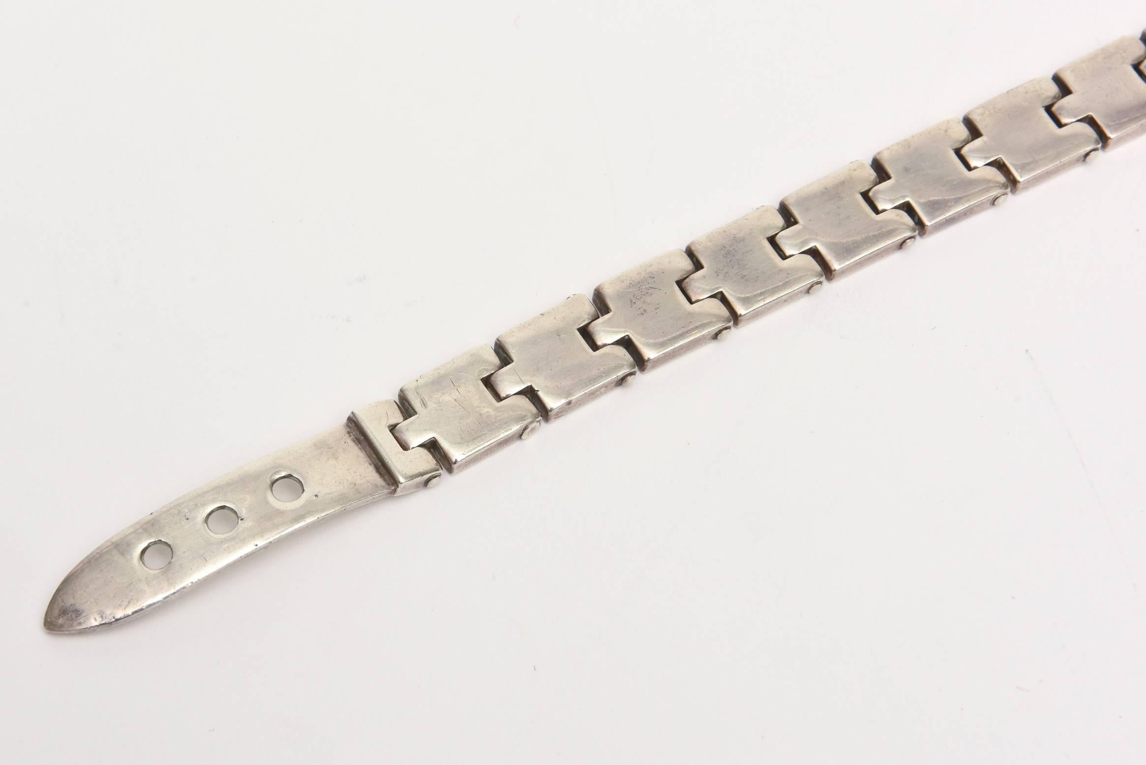 Women's or Men's Vintage Sterling Silver Buckle Bracelet For Sale