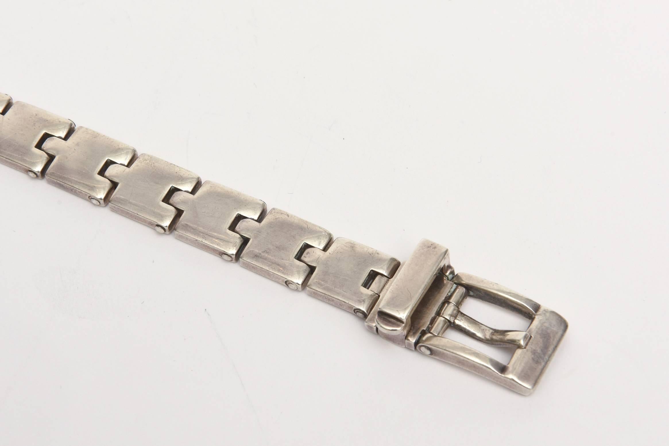 Vintage Sterling Silver Buckle Bracelet In Good Condition For Sale In North Miami, FL