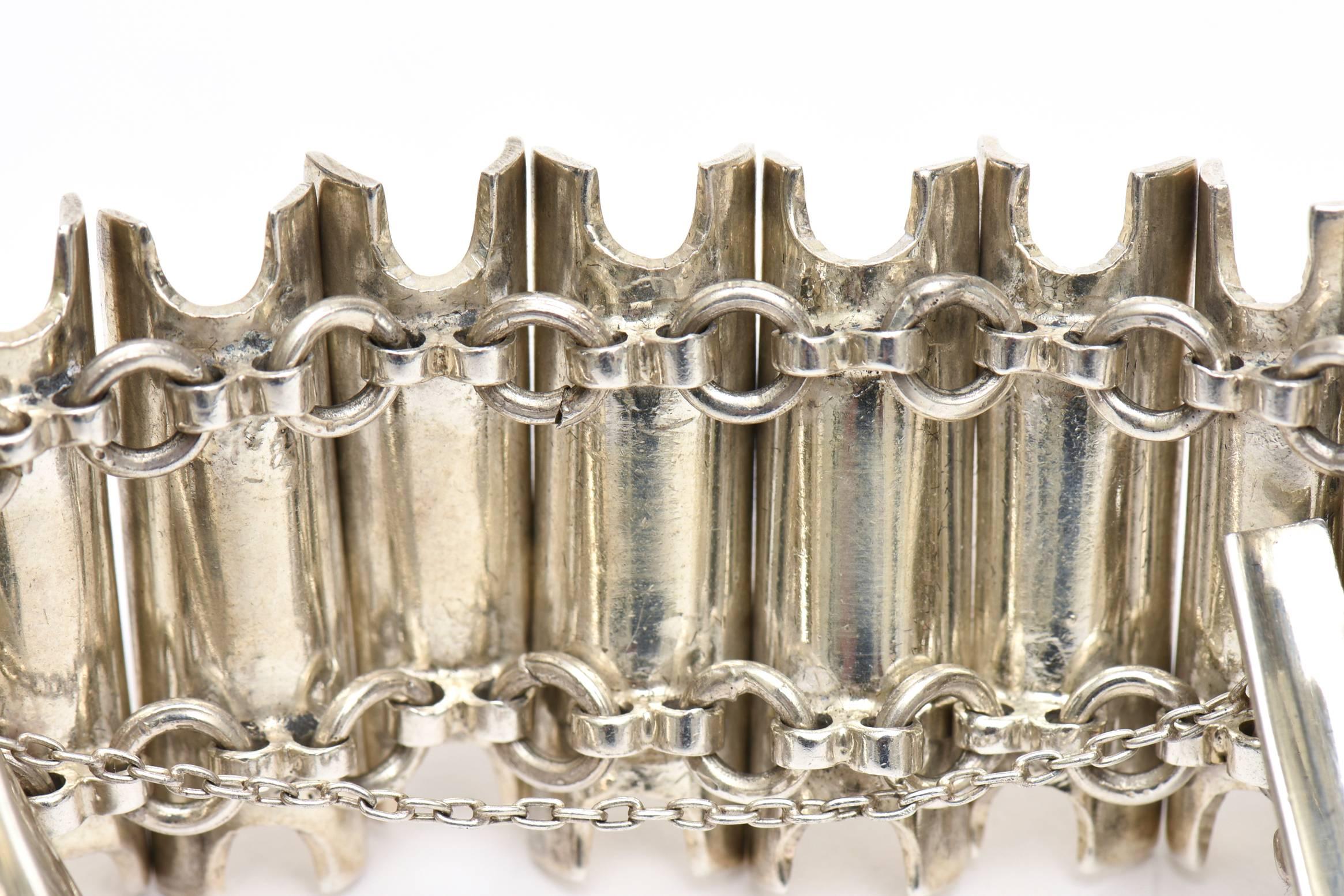 Bracelet manchette sculptural en argent sterling, poinçonné en vente 2