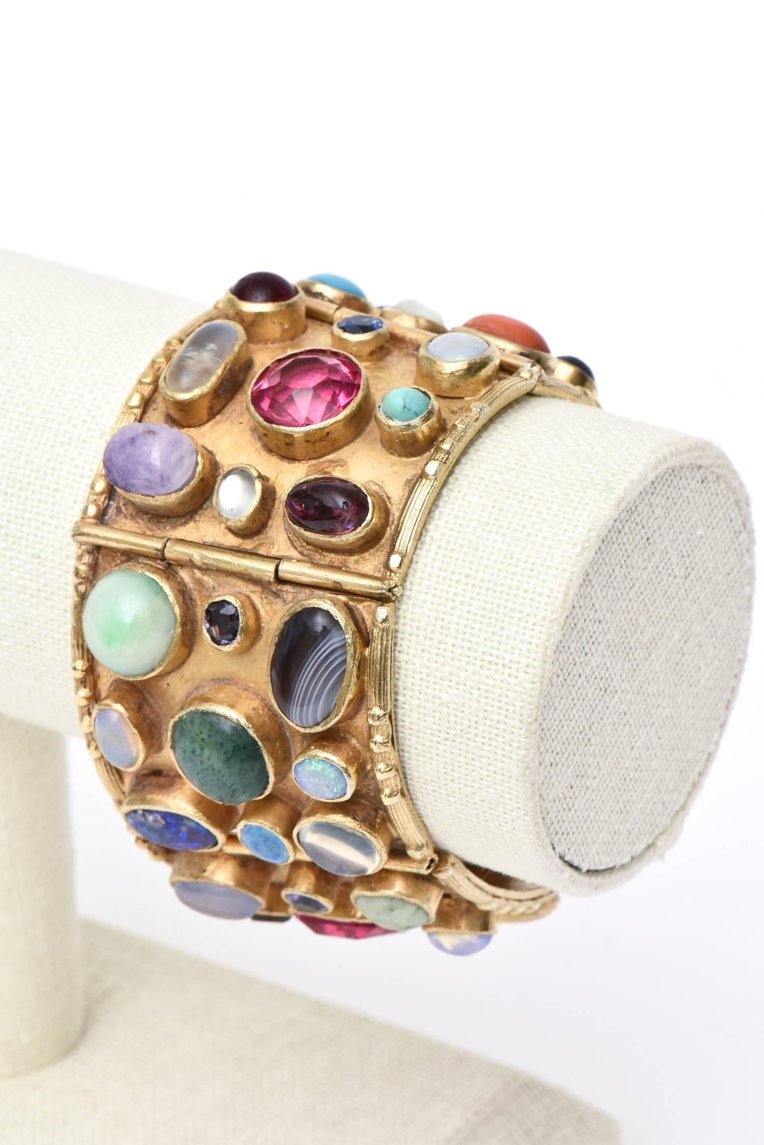 Gold Plated Over Sterling Silver and Semi Precious Stones Cuff Bracelet / SALE 2
