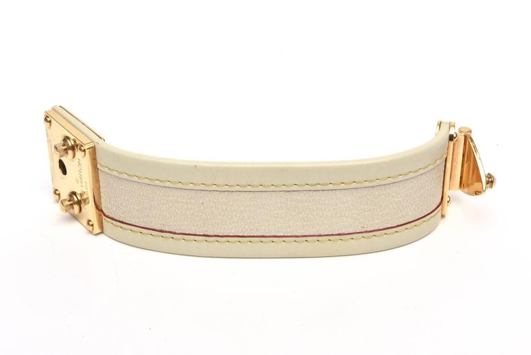Louis Vuitton Leather and Gold Plated Brass Hardware Cuff Bracelet For Sale at 1stdibs