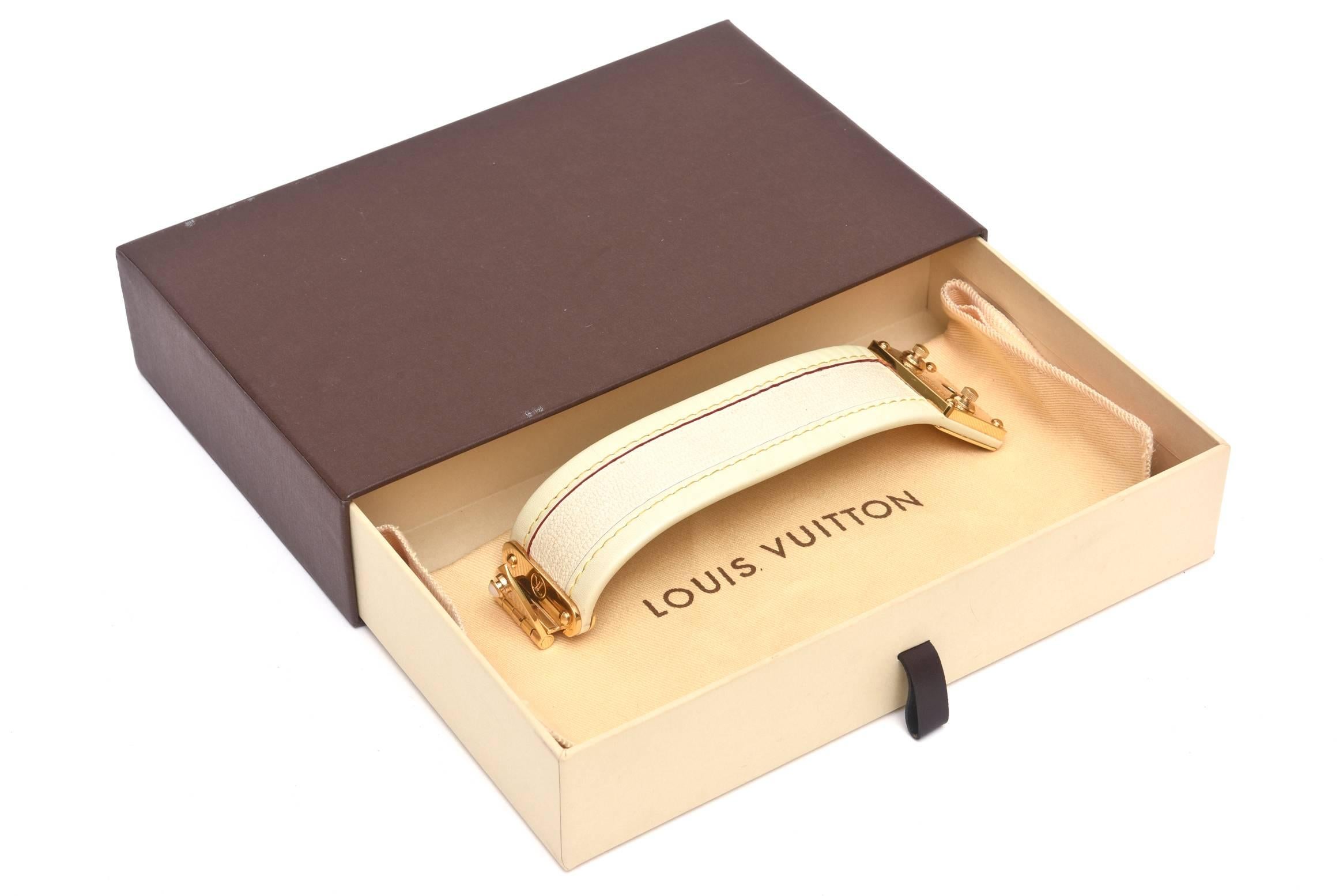 Louis Vuitton Leather and Gold Plated Brass Hardware Cuff Bracelet 2