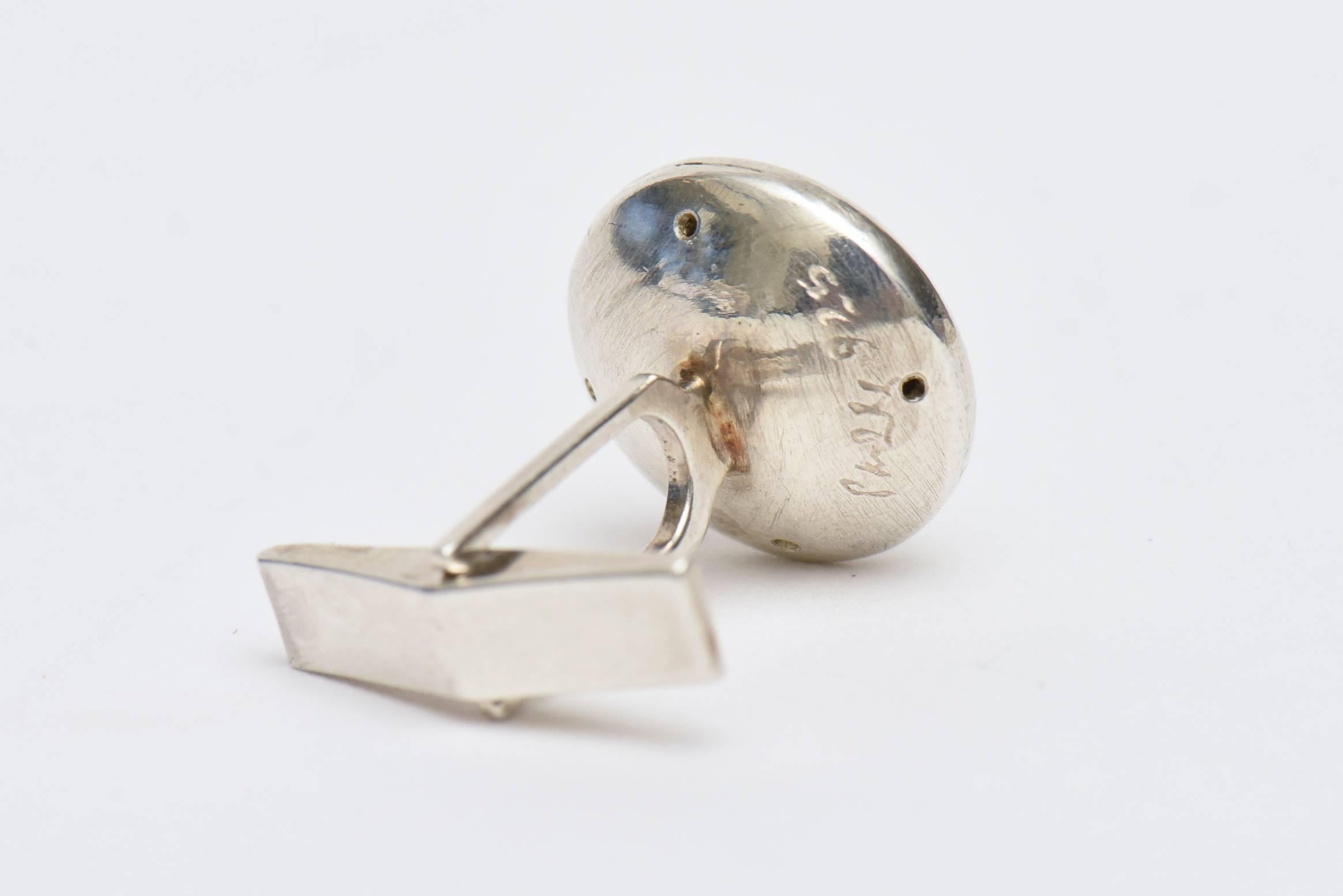 Pair of Sterling Silver and Diamond Dome Cufflinks For Sale 1