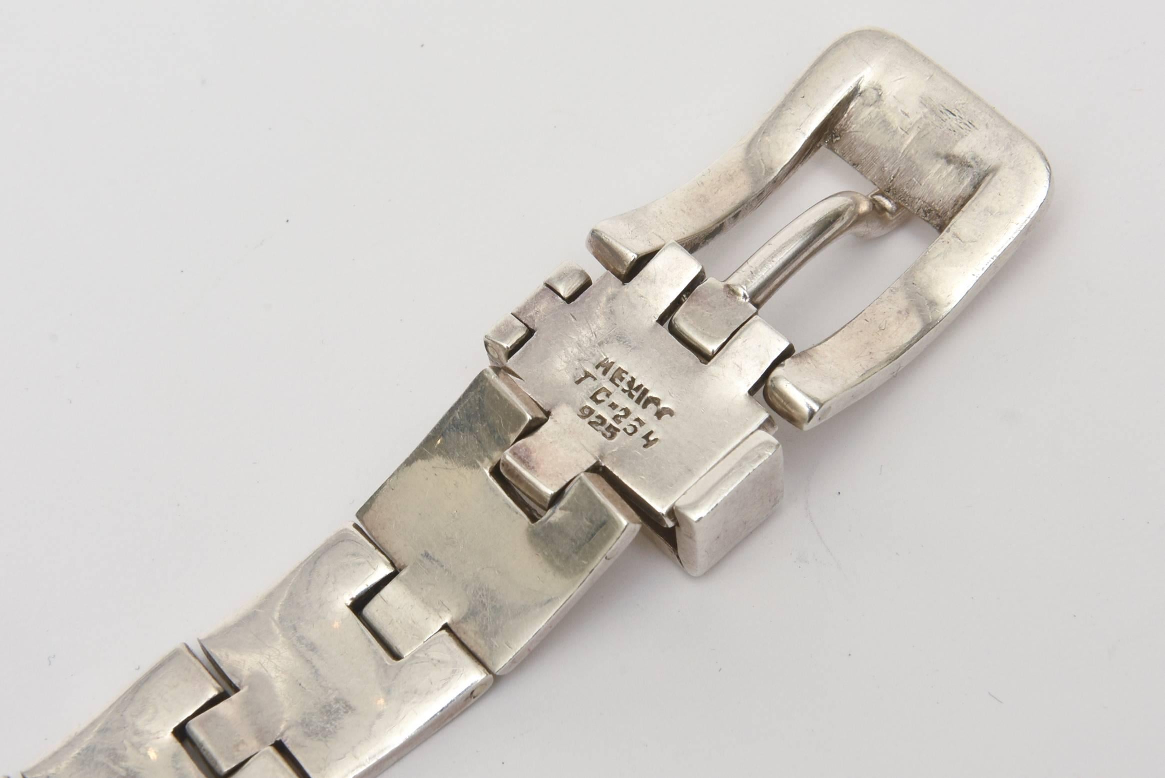 Sterling Silver Vintage Buckle Bracelet Signed For Sale 1