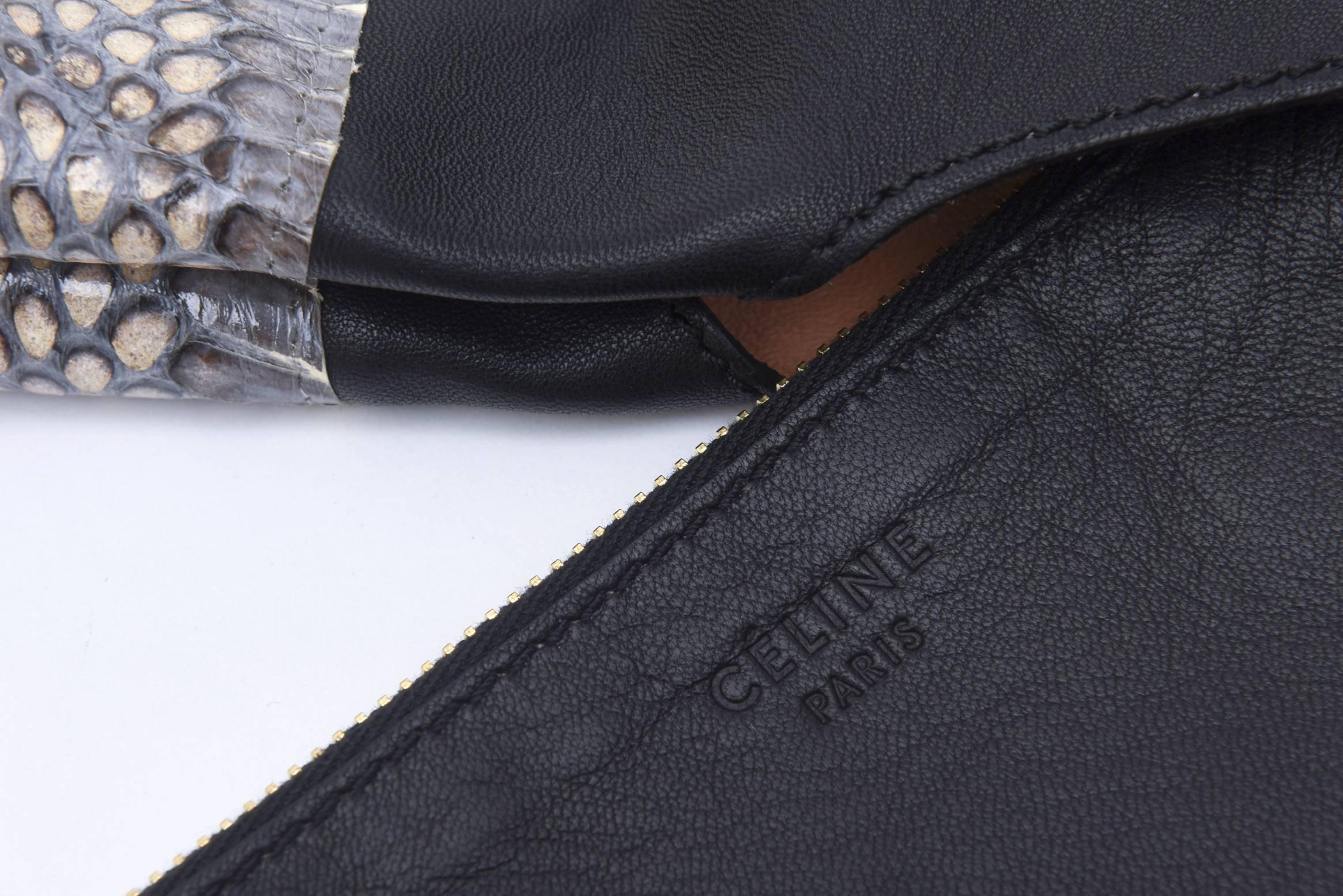 Celine Leather and Snakeskin Black, Cream and White Hobo Shoulder Bag Vintage 3