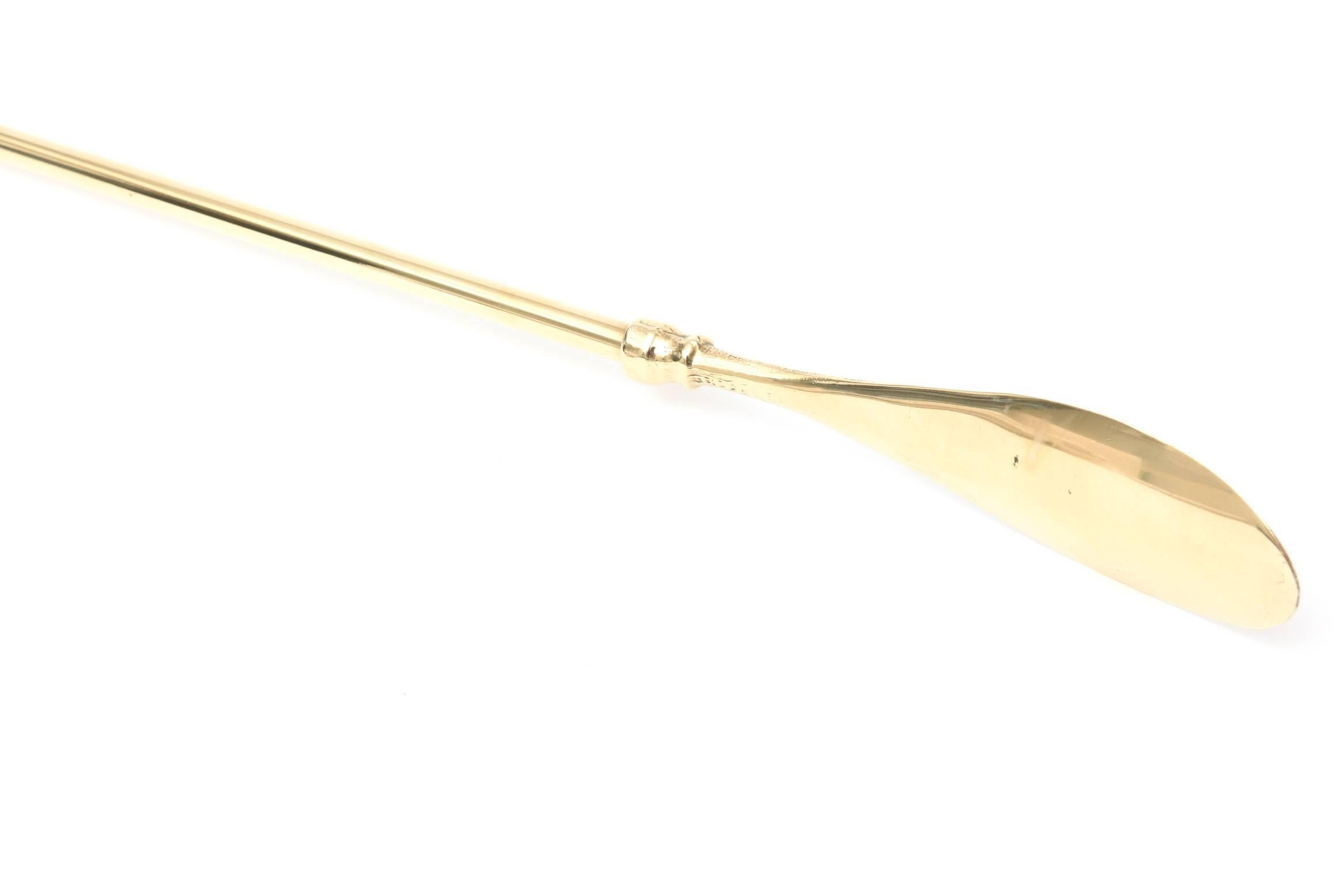 Women's or Men's Vintage Mid Century English Solid Brass Horse Head Long Shoehorn
