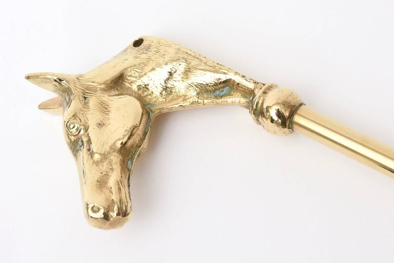 Equestrian Shoe Horn Vintage Solid 18" Brass Horses Head Shoe Boot Horn
