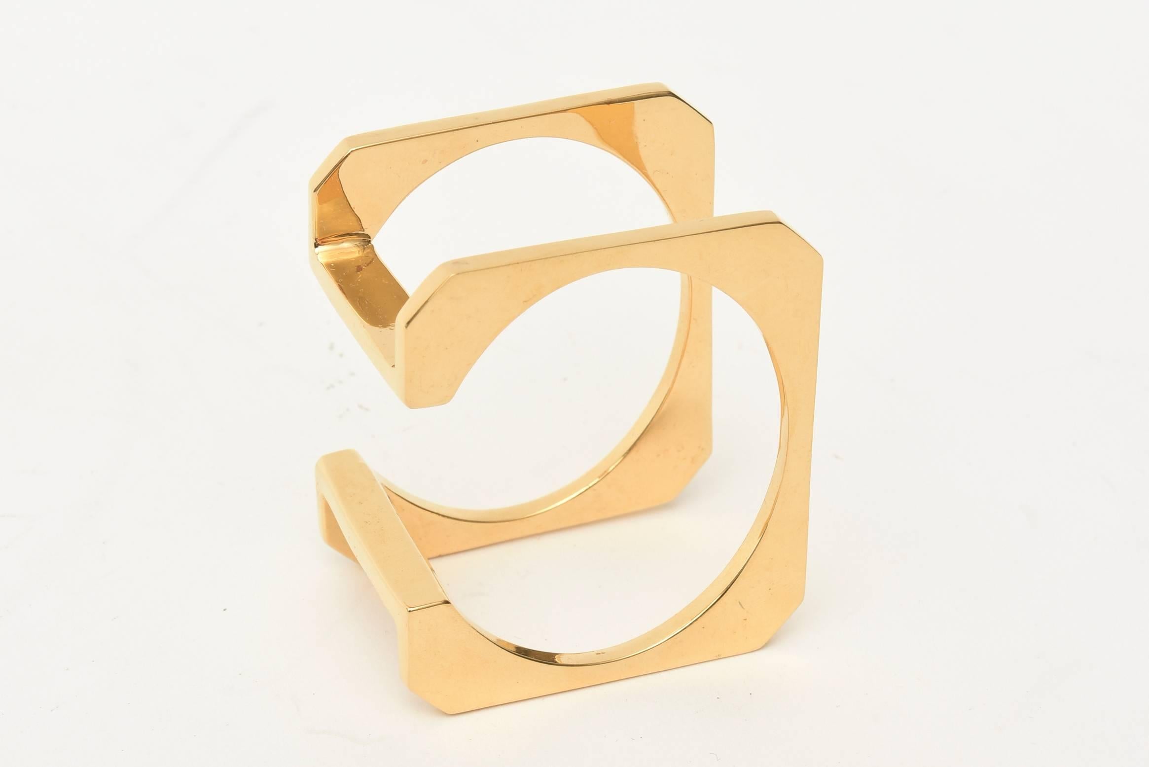 Sculptural and Architectural Gold Plated Modernist Cuff Bracelet  For Sale 1