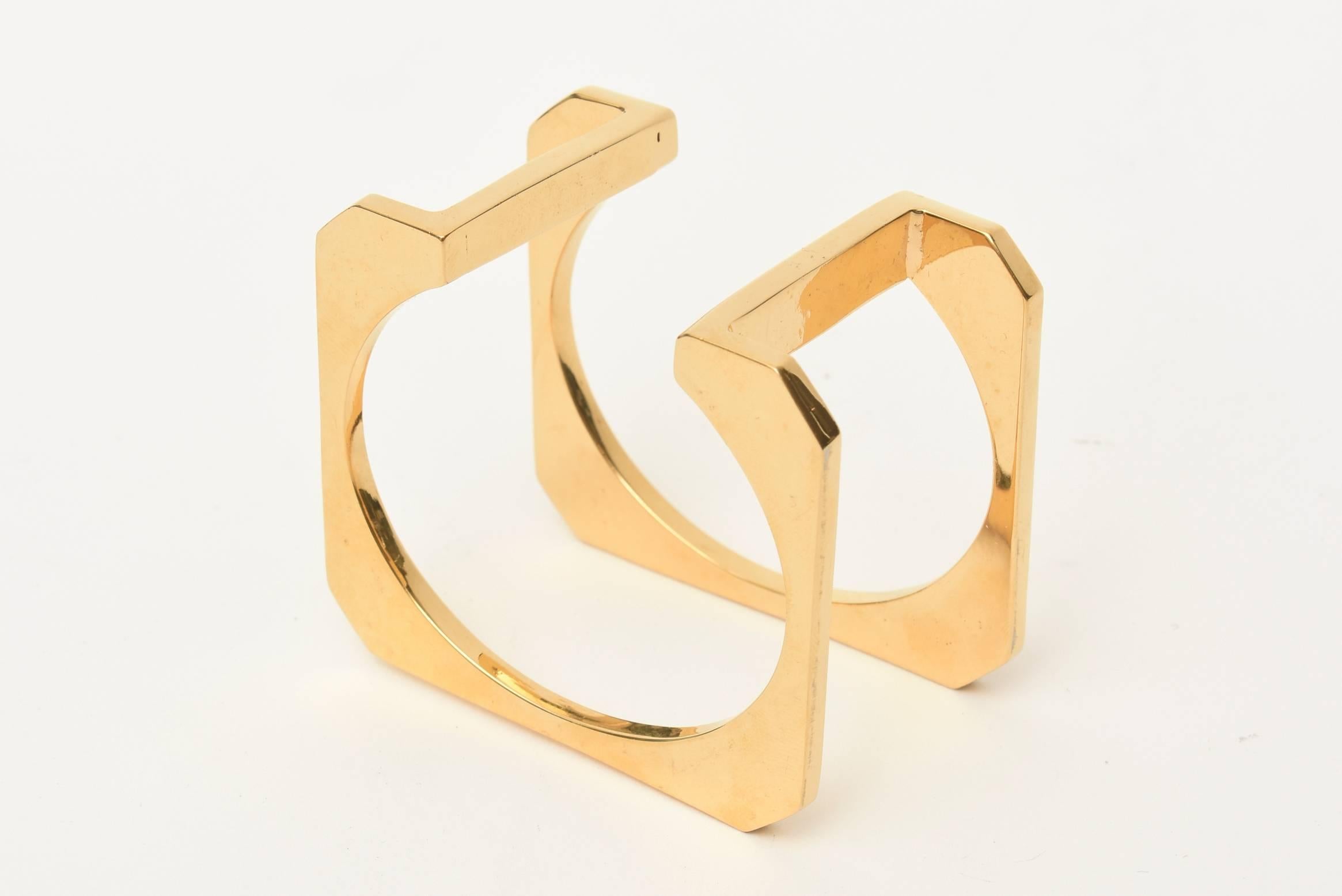 Sculptural and Architectural Gold Plated Modernist Cuff Bracelet  For Sale 5