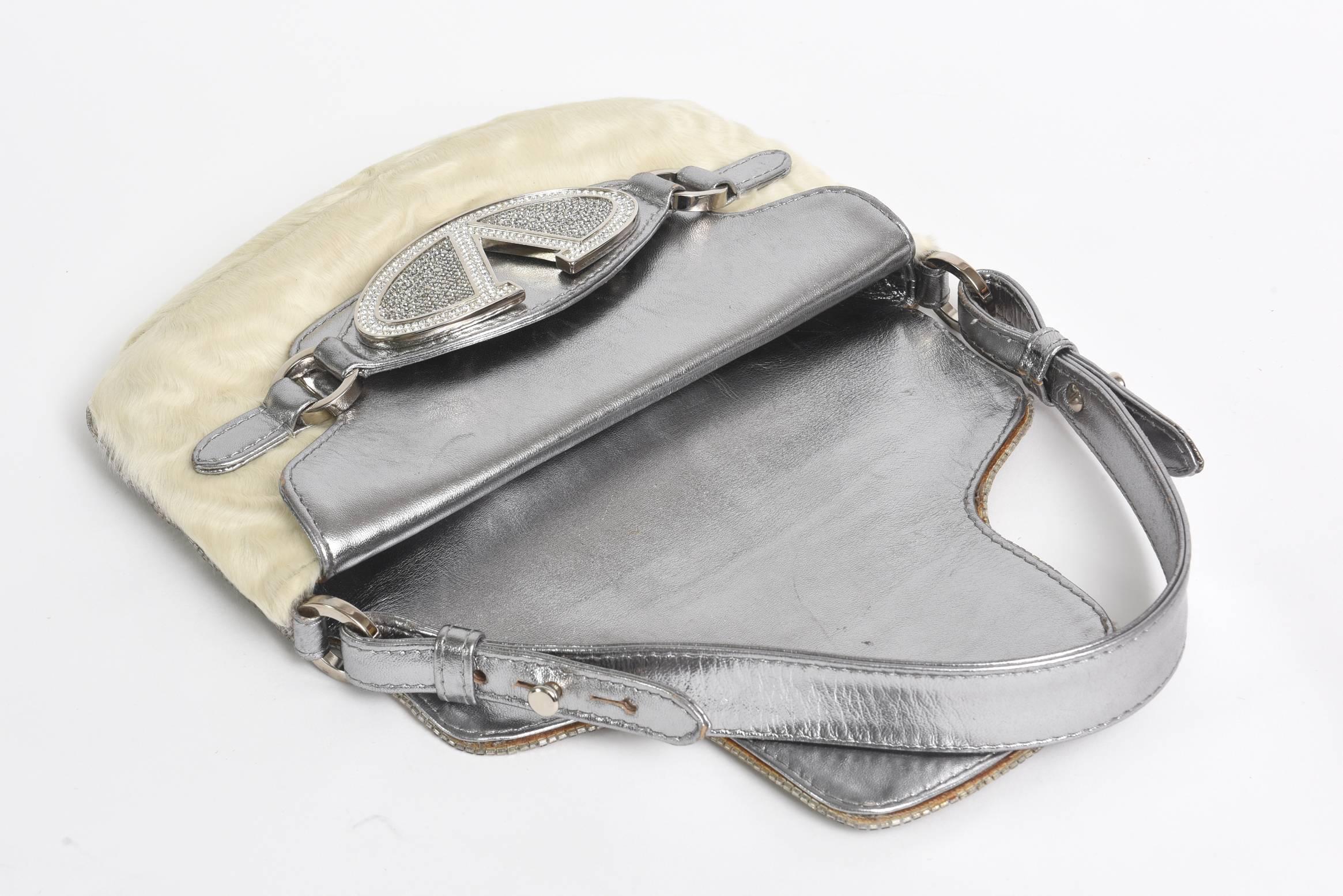 Gray Valentino Runway Leather, Fur, Swarovski Crystals Bag Shoulder Bag
