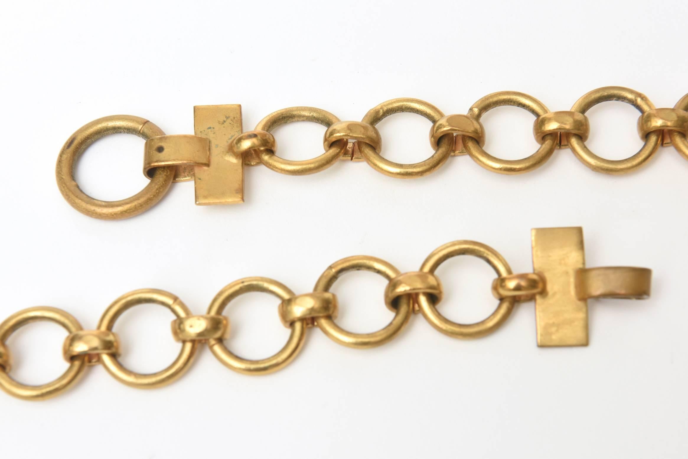 Modern Yves Saint Laurent Vintage Long Brass Link Necklace For Sale