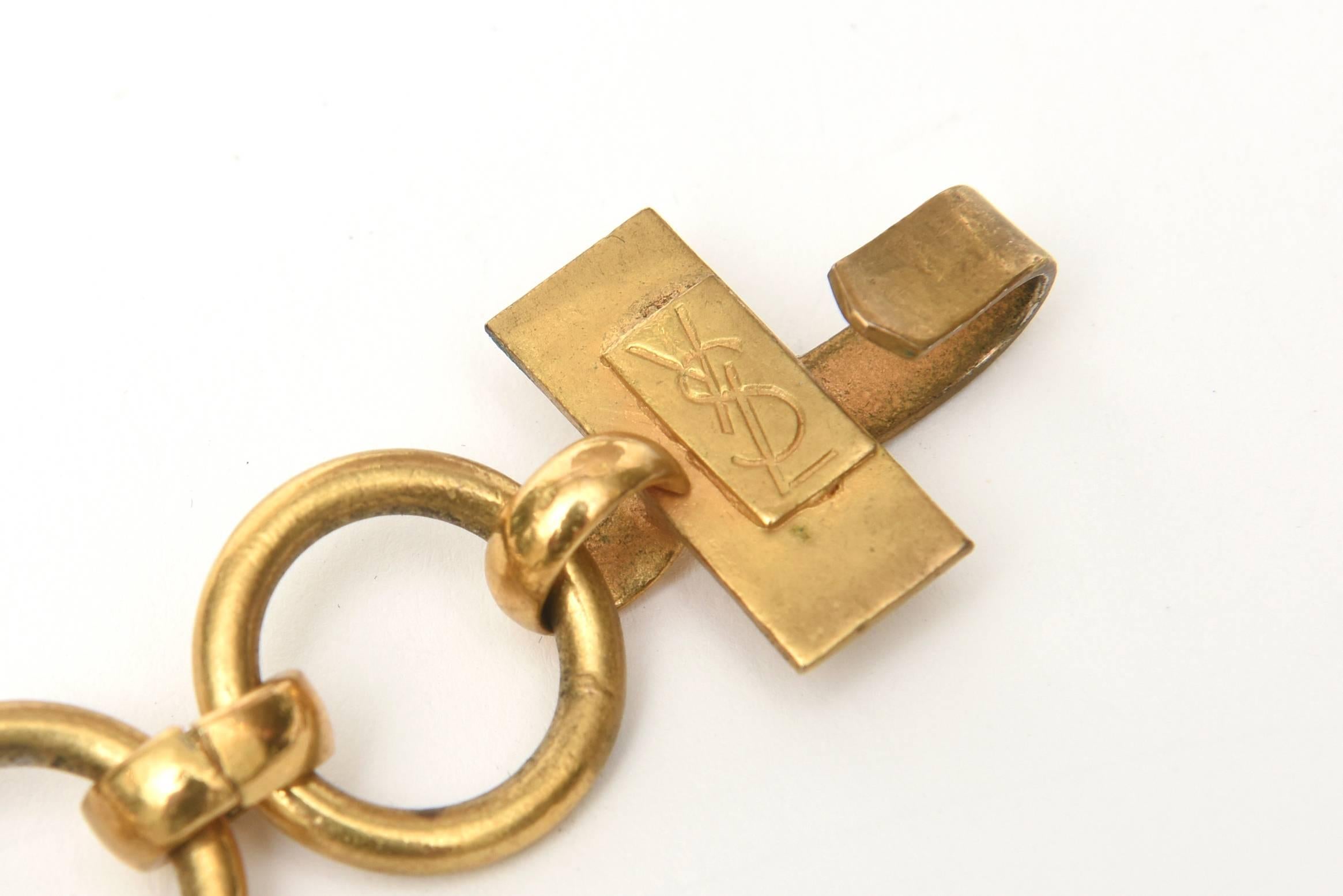 Yves Saint Laurent Vintage Long Brass Link Necklace In Good Condition For Sale In North Miami, FL